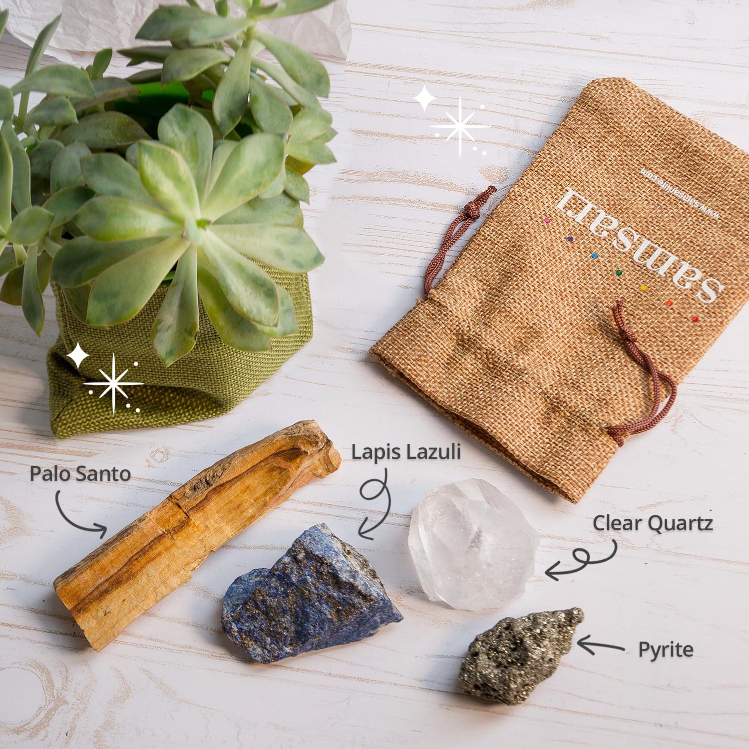 5PCS SAMSARI Abundance XL Crystals Healing Set - (Pyrite, Lapis Lazuli, Clear Quartz), 1 Palo Santo Stick SAMSARI buy supplements canada
