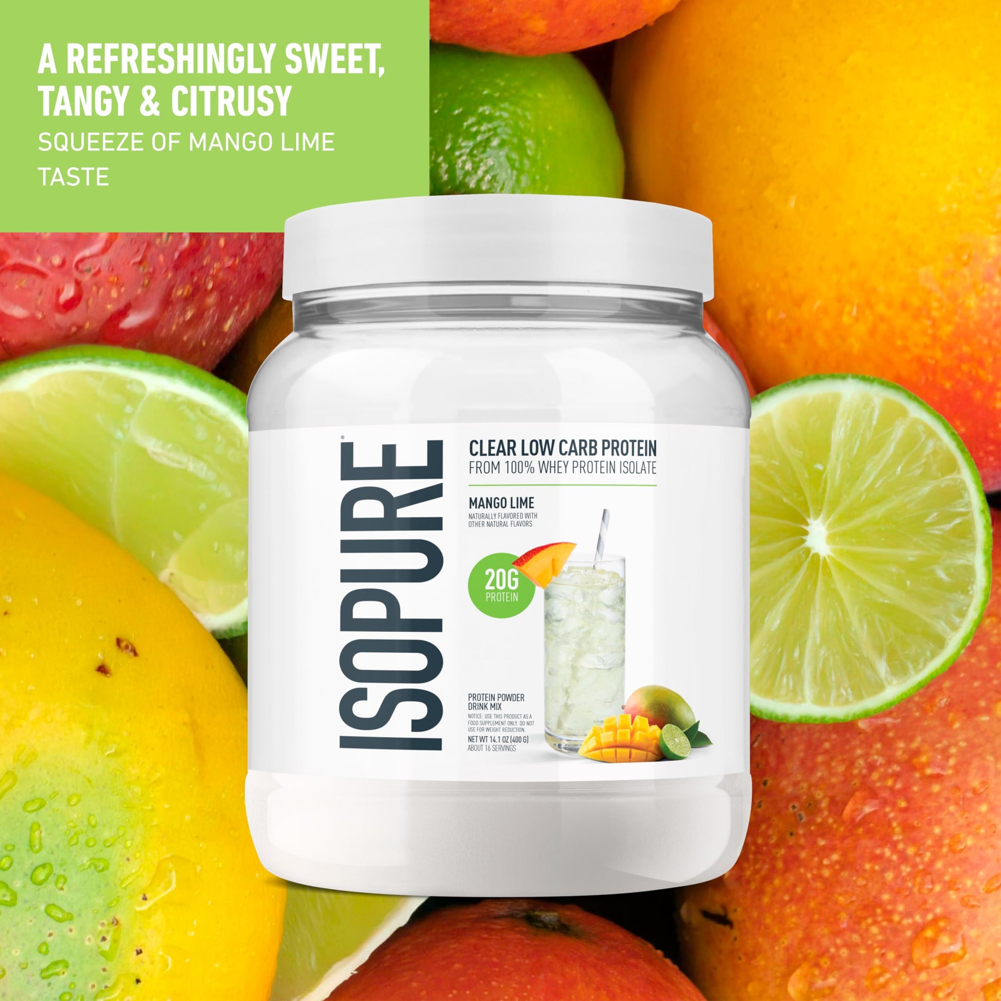 Isopure Clear Whey Isolate Protein Powder, Lactose Free, Gluten Free, Naturally Flavored, Mango Lime, 20g Protein Per Serving, 14.1 Oz, 16 Servings (Packaging May Vary) Isopure buy supplements canada