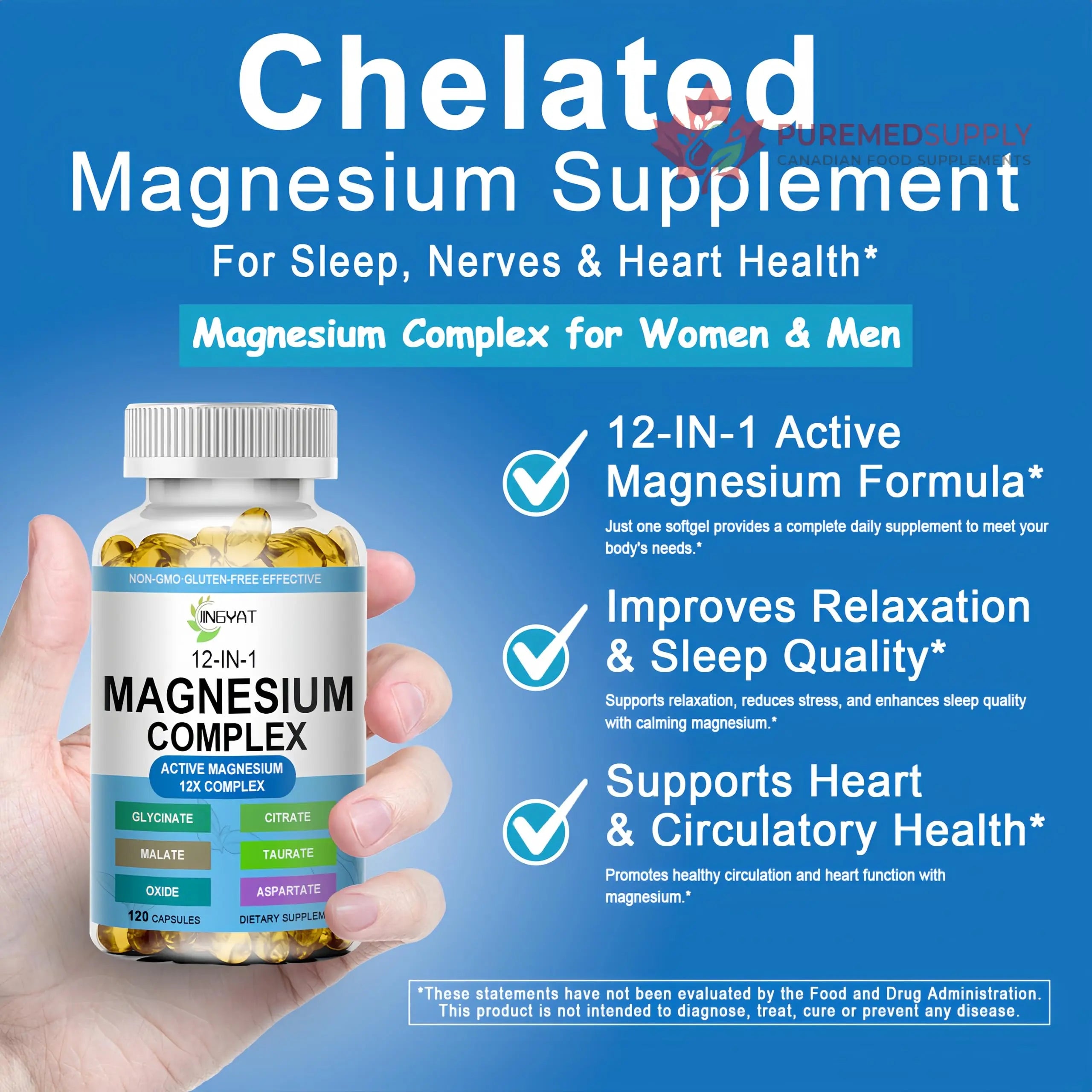 Magnesium Complex Softgels - 12-in-1 Magnesium Supplement with Glycinate,Citrate,Malate,Oxide,Taurate - High Absorption Magnesium Complex for Women & Men for Muscle, Heart, Sleep, Bone, Nerve Support JINGYAT buy supplements canada