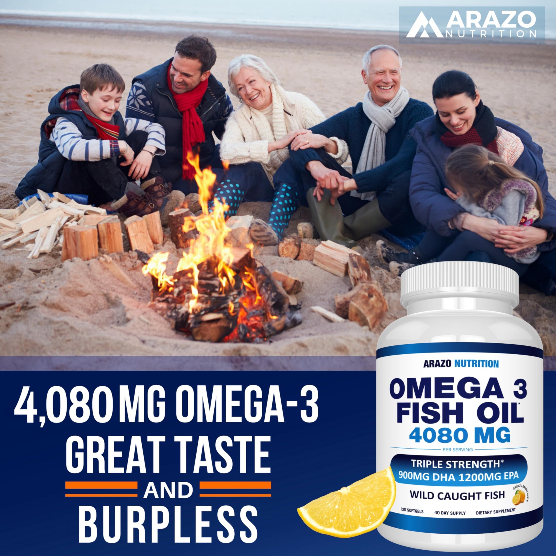 Arazo Nutrition Wild Caught Omega-3 Fish Oil Concentrate – 4,080mg per Serving – High EPA 1200mg & DHA 900mg dailyvitalstore buy supplements canada