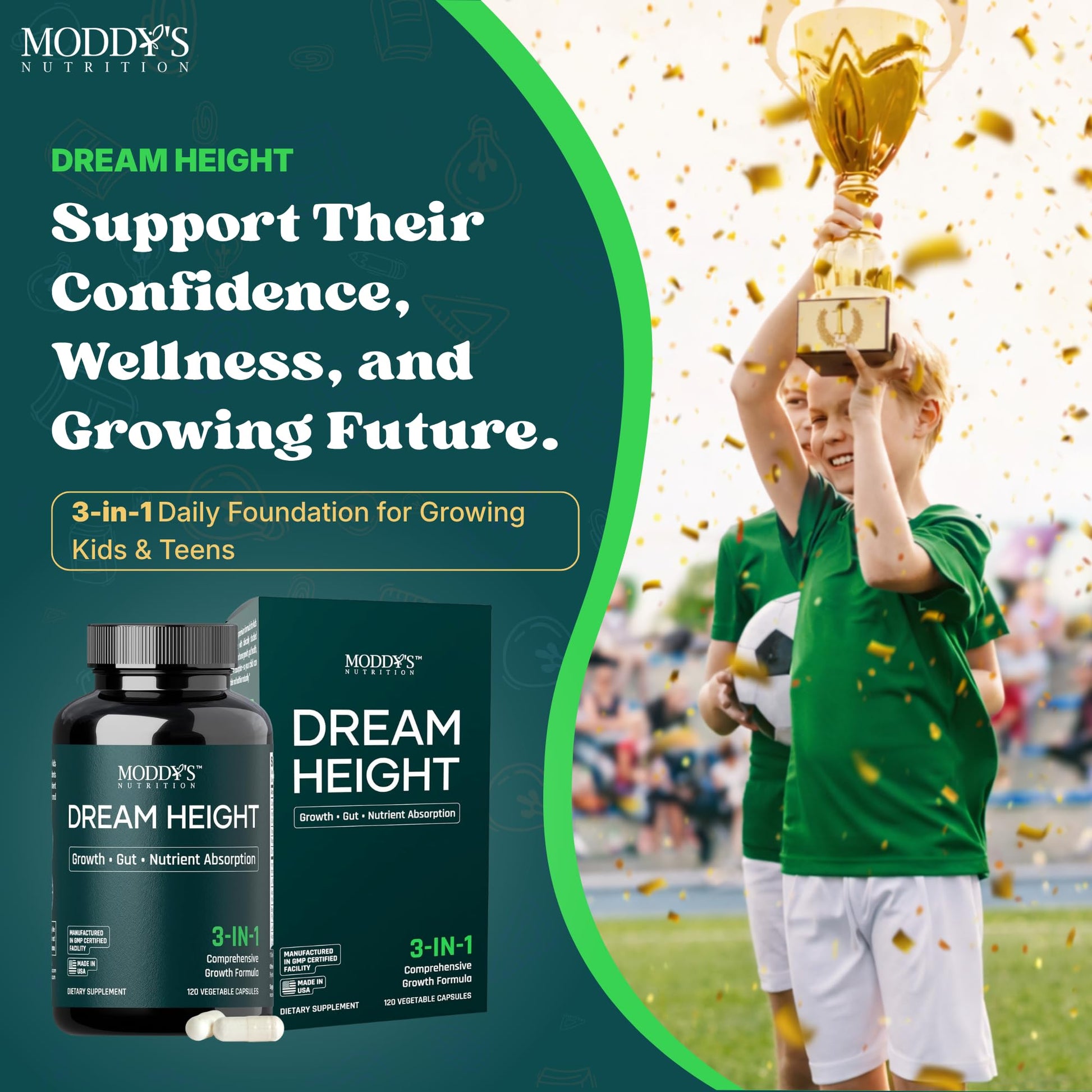 Moddy's Nutrition DreamHeight Growth Supplement for Kids & Teens, Bone, Immune & Sleep Support, Clinically Studied Formula, 120 Small Easy-to-Swallow Capsules Moddy's Nutrition buy supplements canada