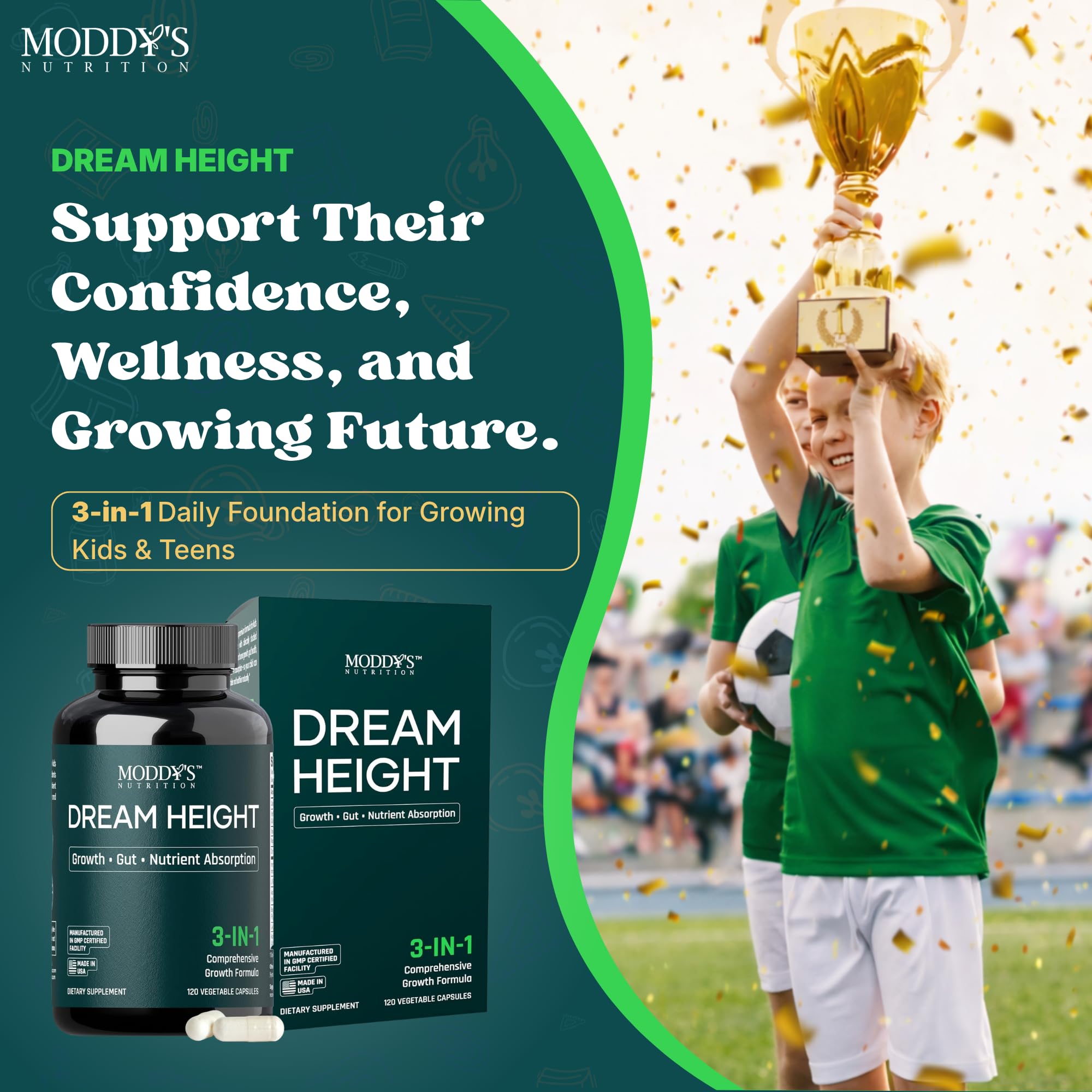 Moddy's Nutrition DreamHeight Growth Supplement for Kids & Teens, Bone, Immune & Sleep Support, Clinically Studied Formula, 120 Small Easy-to-Swallow Capsules Moddy's Nutrition buy supplements canada