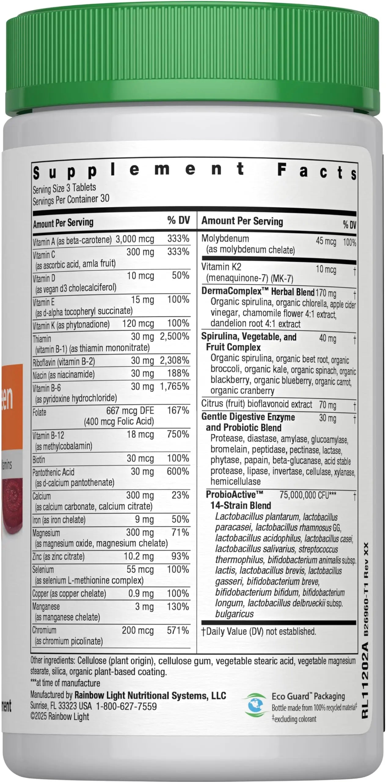 Rainbow Light Multivitamin for Teens, Vitamin C, Zinc, & B Complex, Supports Brain Health, Nerve Function Rainbow Light buy supplements canada