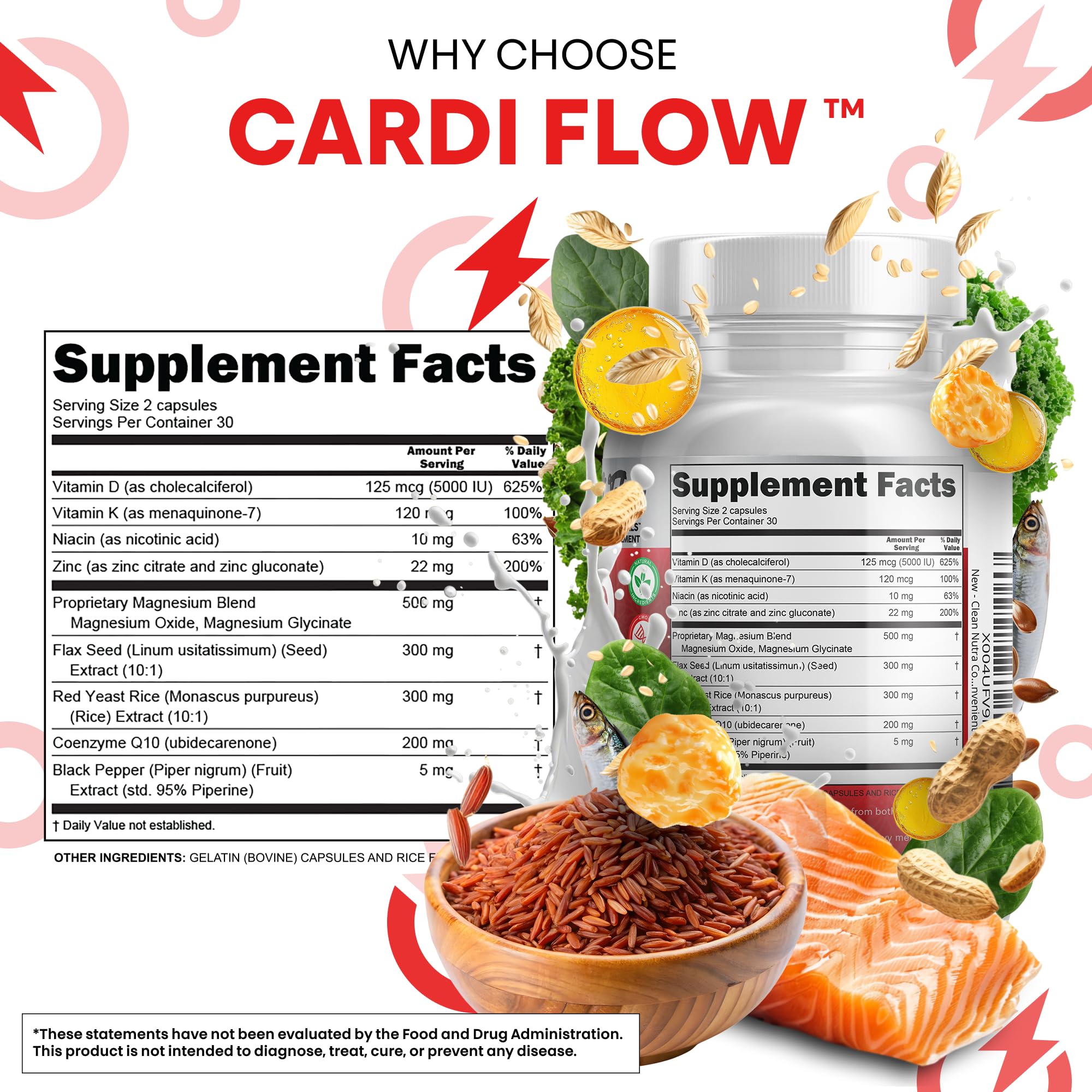 Clean Nutra CoQ10 Red Yeast Rice Magnesium Glycinate Vitamin K2 D3 Niacin Zinc Flax Seed Omega 3 Capsules 60 Count All in One Formula Premium Ingredients Dietary Supplement Clean Nutraceuticals buy supplements canada