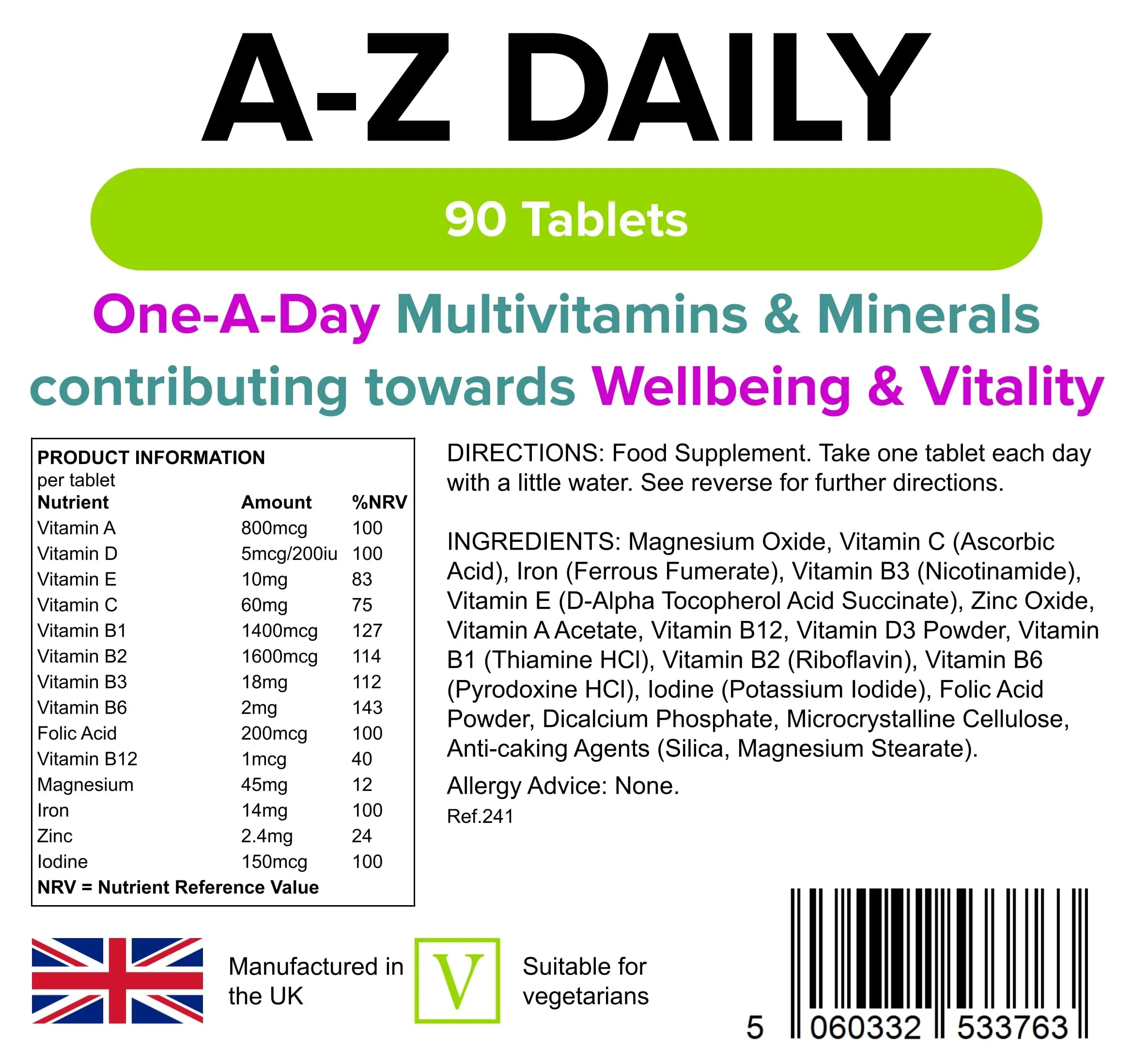 Multivitamin A-Z Daily Tablets 90 Tablets by Lindens Lindens buy supplements canada