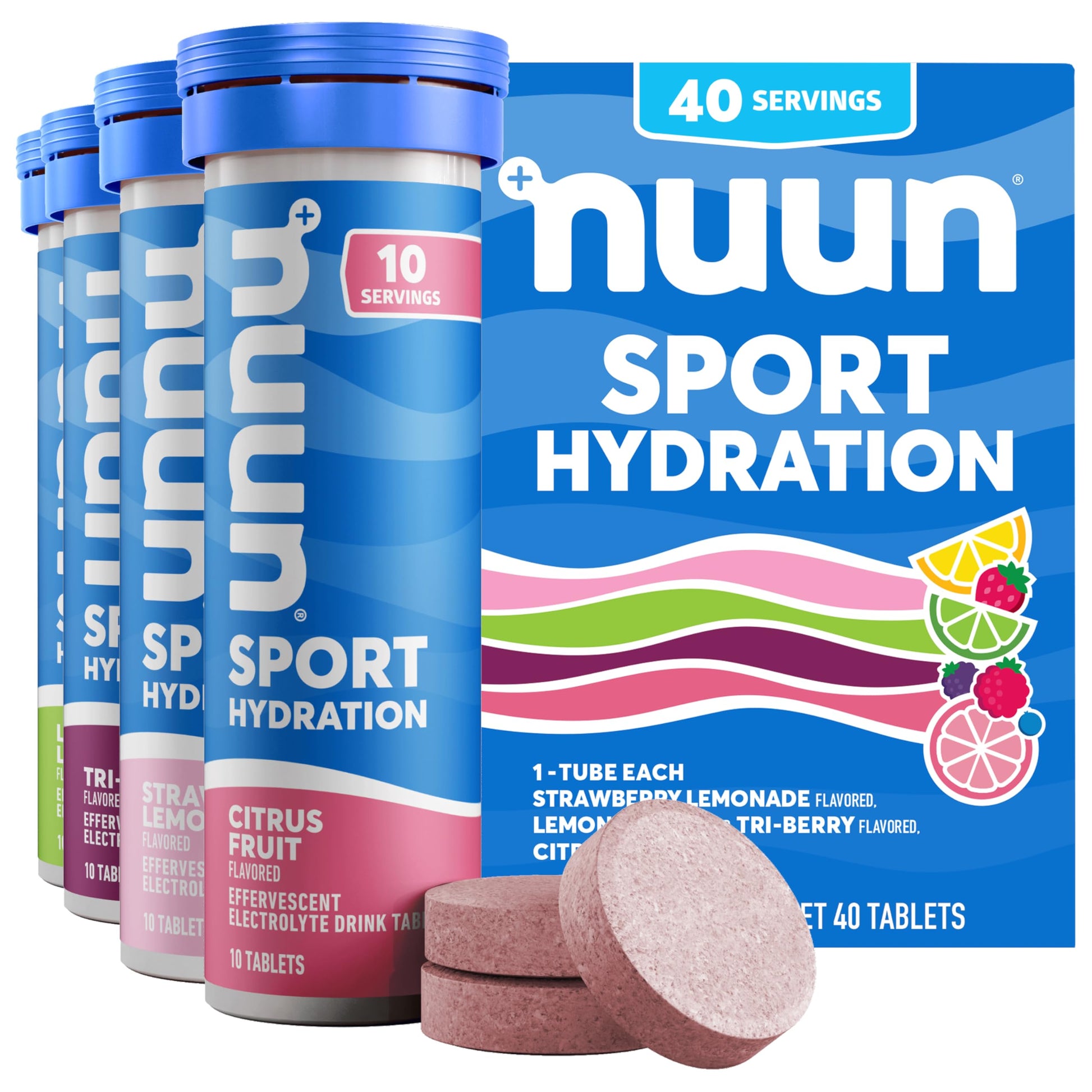 Nuun Sport Electrolyte Tablets with Magnesium, Calcium, Potassium, Chloride & Sodium, Gluten Free & Vegan, Mixed Flavor, 4 Pack (40 Servings Total) Nuun buy supplements canada