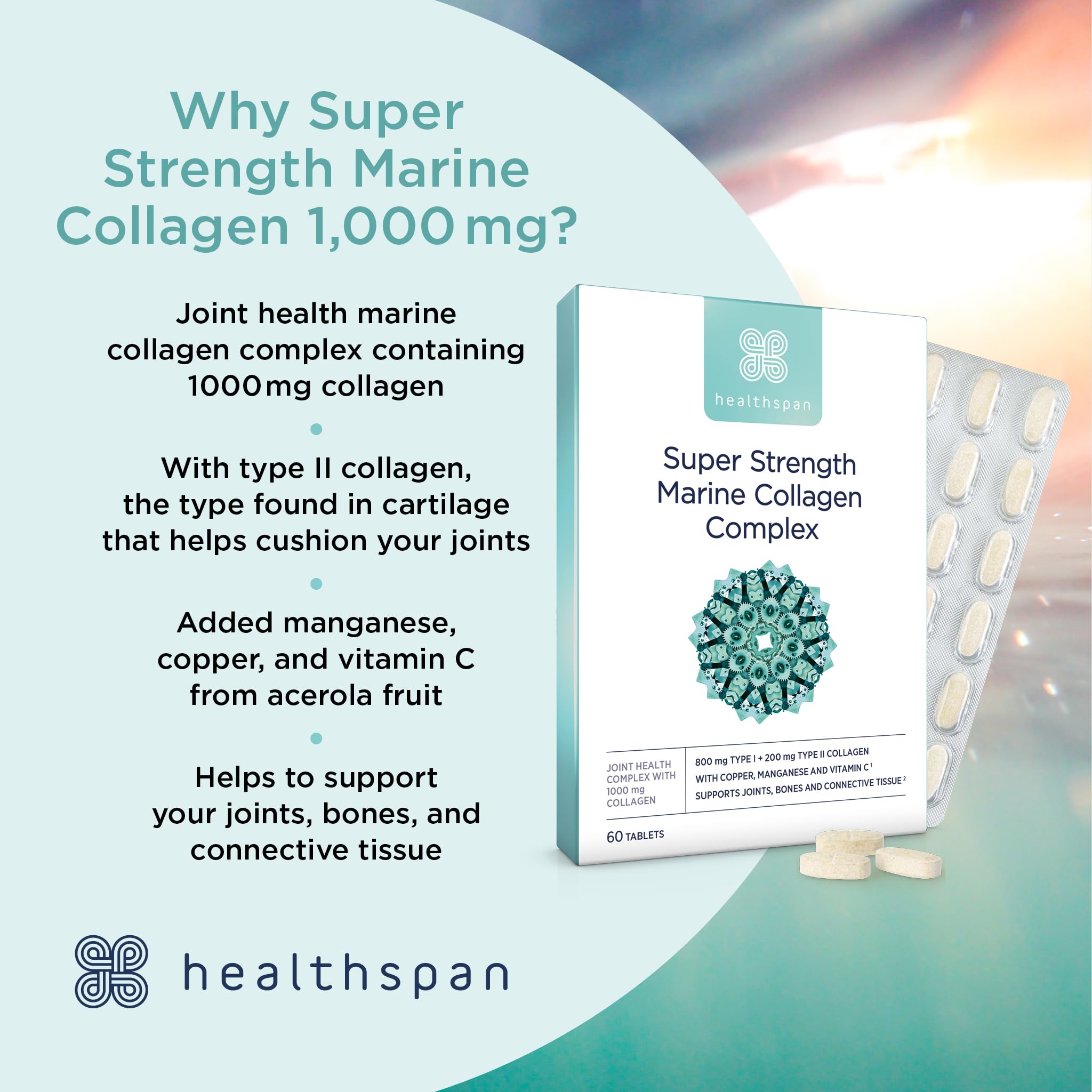 Healthspan 1,000mg Marine Collagen Complex 60 Tablets | 800mg Type I + 200mg Type II Collagen healthspan buy supplements canada