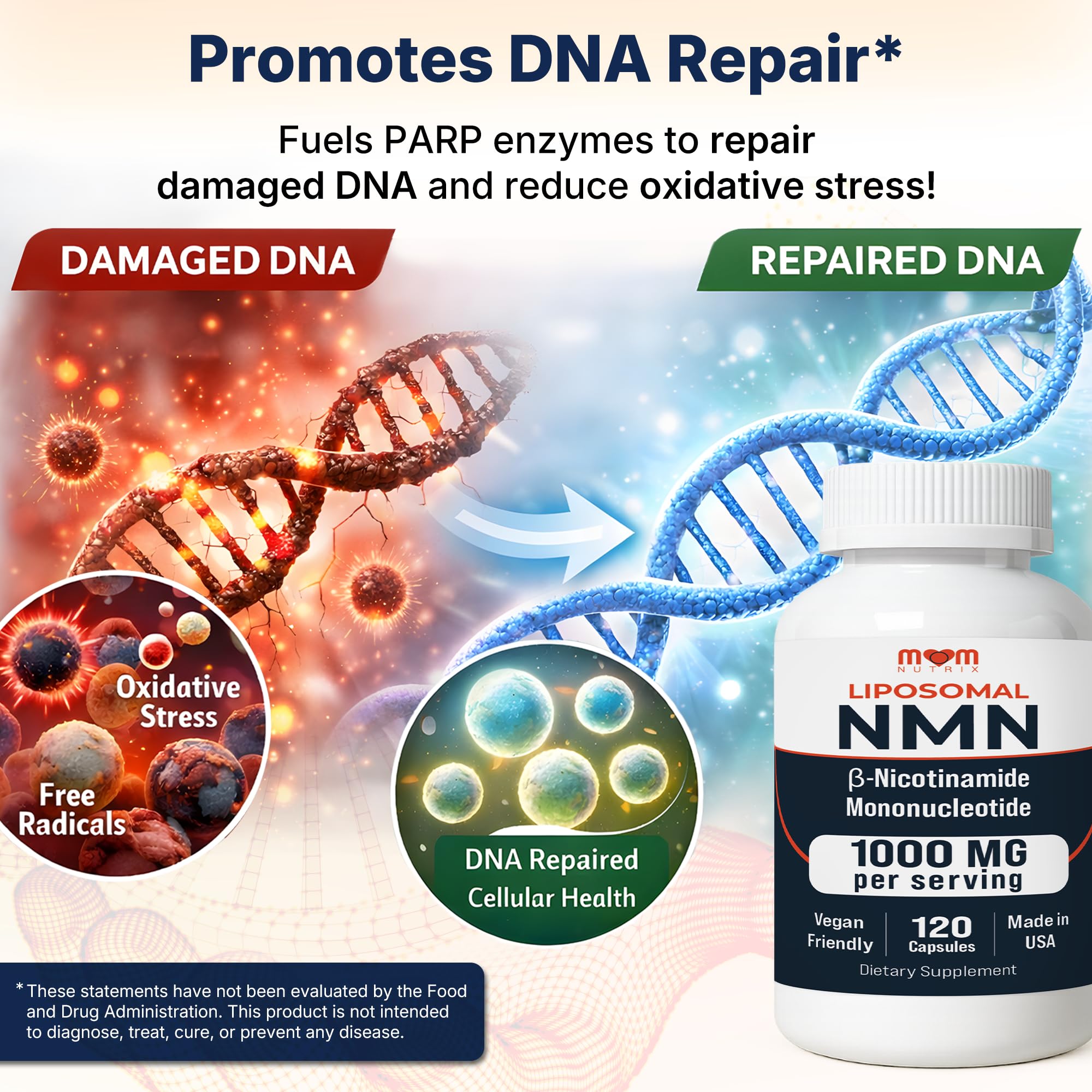 NMN Supplement 1000 mg Pure Nicotinamide Mononucleotide - NAD Precursor for Energy, Cellular Renewal & Longevity Support - Mitochondrial Support 120 Capsules - Vegan, Non GMO, Gluten Free MOM NUTRIX buy supplements canada