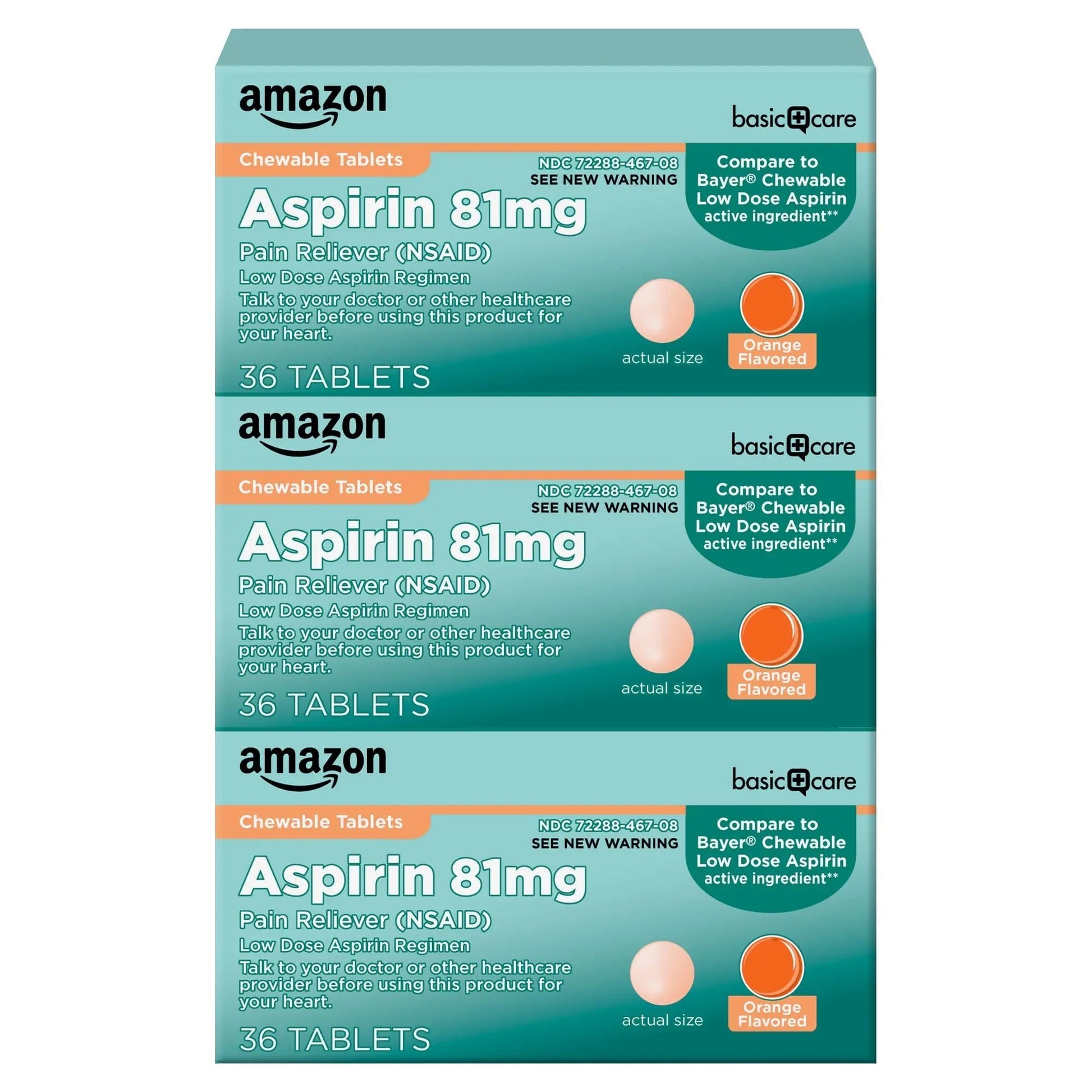 Amazon Basic Care Aspirin 81 mg Pain Reliever (NSAID) Chewable Tablets, Low Dose , Orange Flavor, 36 Count (Pack of 3) Amazon Basic Care buy supplements canada