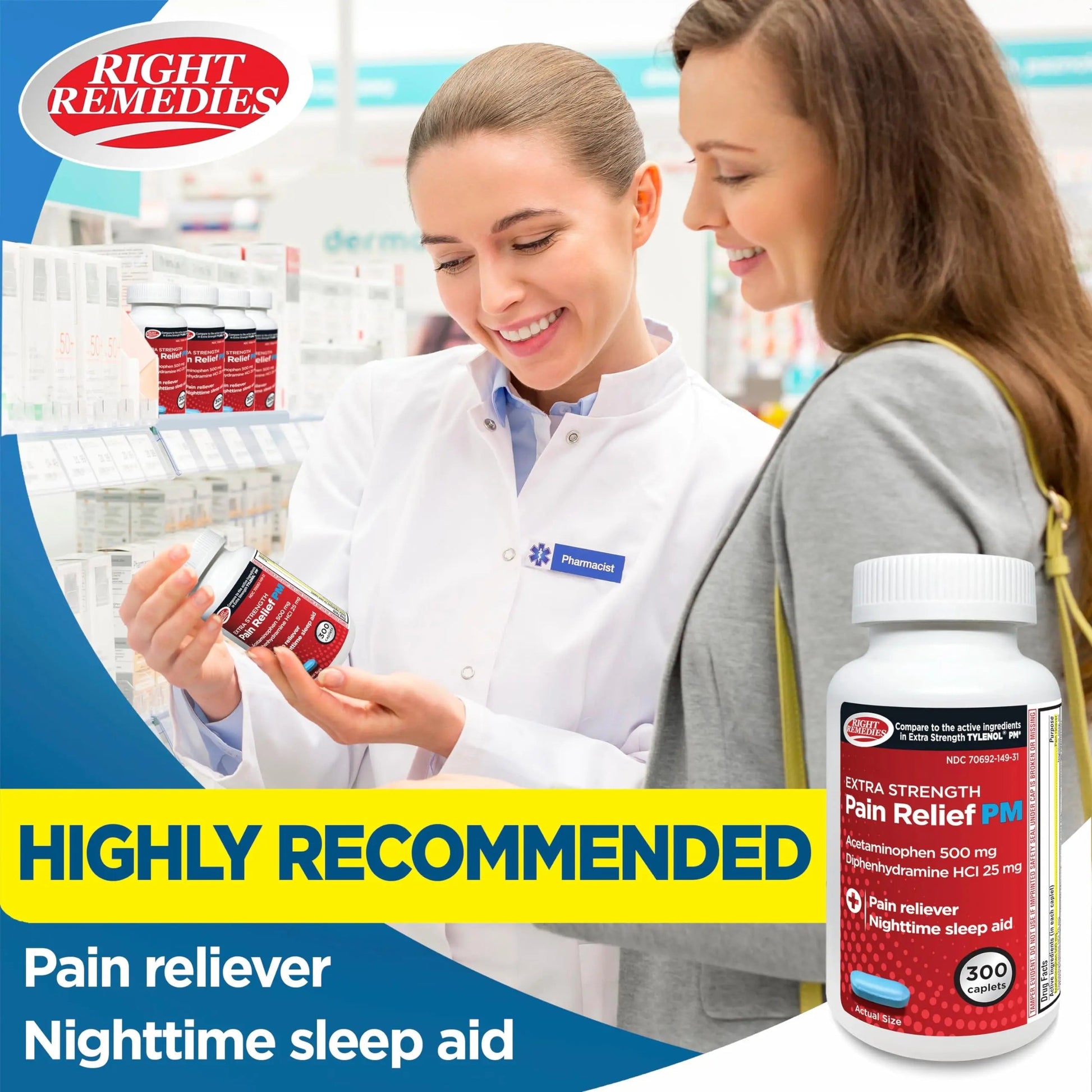 Right Remedies Extra Strength Pain Relief PM & Nighttime Sleep Aid Caplets,(300 count), Acetaminophen 500 mg & Diphenhydramine HCl 25 mg, Non-Habit Forming, Compare to Active ingredients of Tylenol PM RIGHT REMEDIES buy supplements canada
