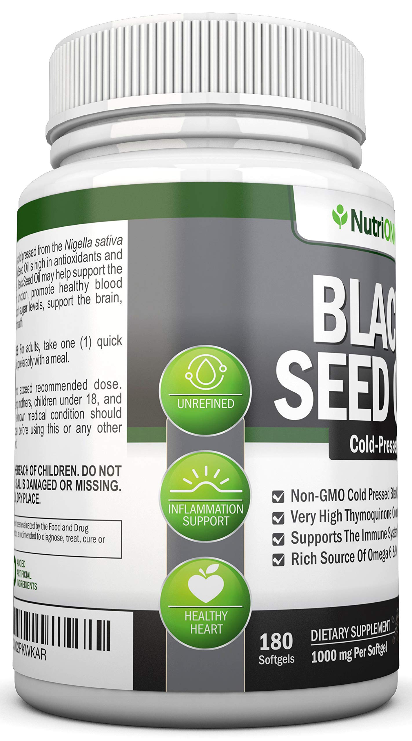 Black Seed Oil - 1000 Mg - 180 Softgels - Cold-Pressed Non-GMO Black Cumin Seed NutriONN buy supplements canada