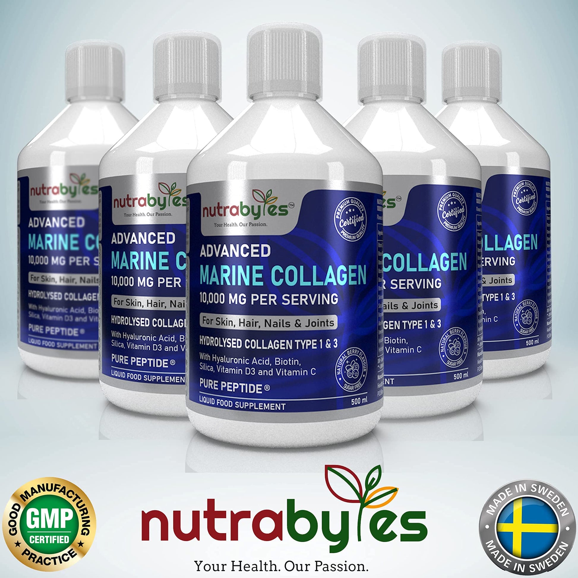 Marine Collagen Liquid 10000mg Sugar Free, Hydrolysed Peptides | Hyaluronic Acid, Biotin, Silica, Vitamin C, Vitamin D3 NUTRABYTES buy supplements canada