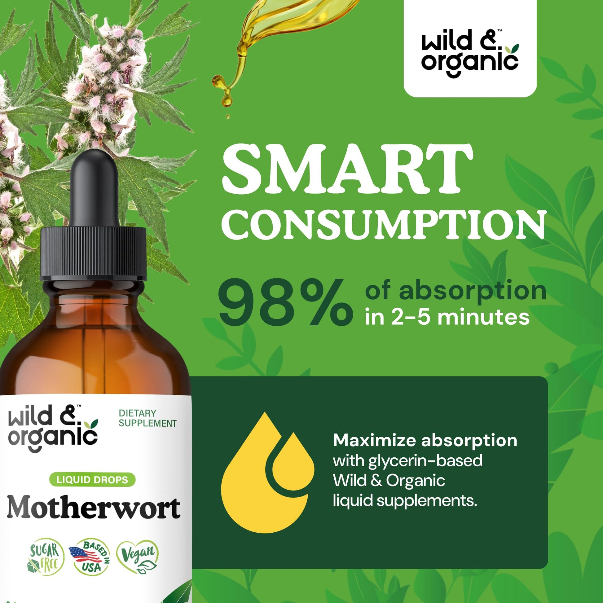 Wild & Organic Motherwort Tincture - Good Mood, Calmness, Overall Support - Supplements for Women with Motherwort Herb - Vegan, Sugar & Alcohol-Free Extract Drops - 4 fl oz Wild & Organic buy supplements canada