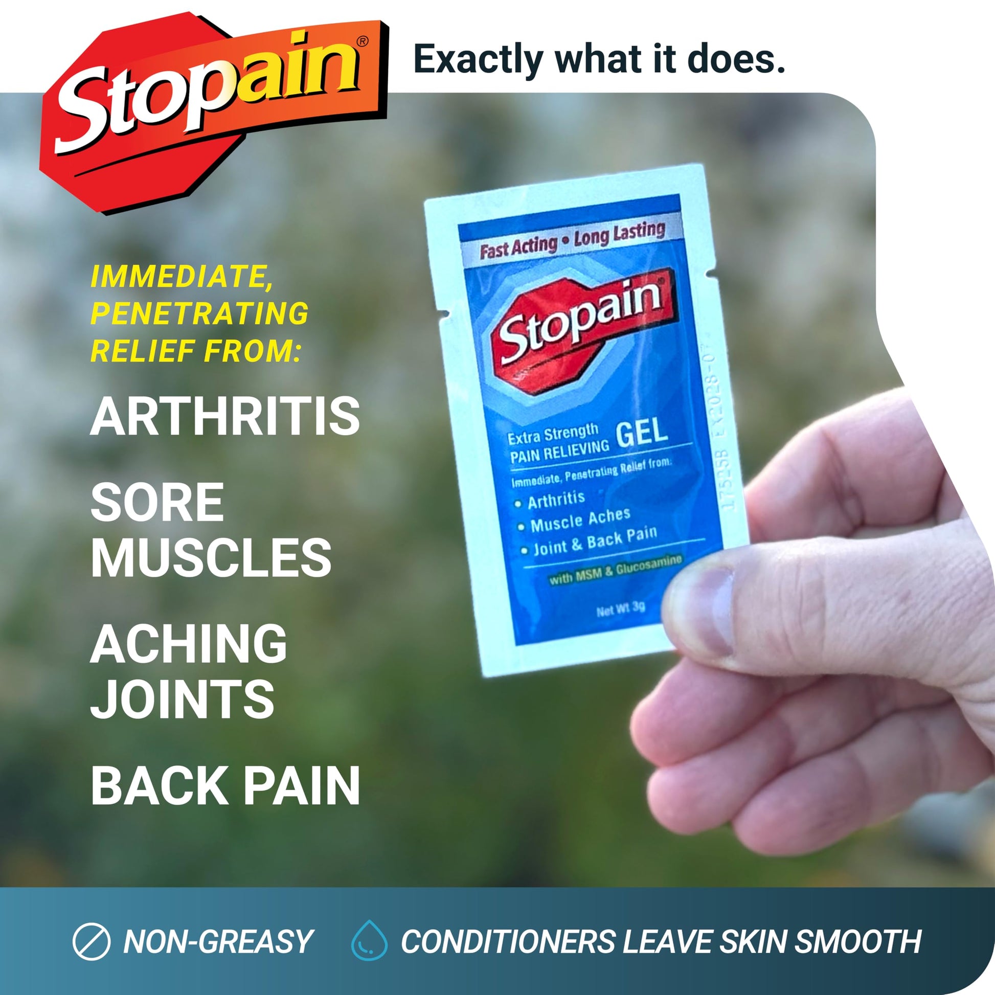 Stopain Pain Relief 3g Gel Packets, 100ct, 8% Menthol, Topical Pain Relief, Knee Pain Relief, Back Pain Relief, and Arthritis Pain Relief, Perfect for Workplace First Aid Cabinets, Made in USA Stopain buy supplements canada