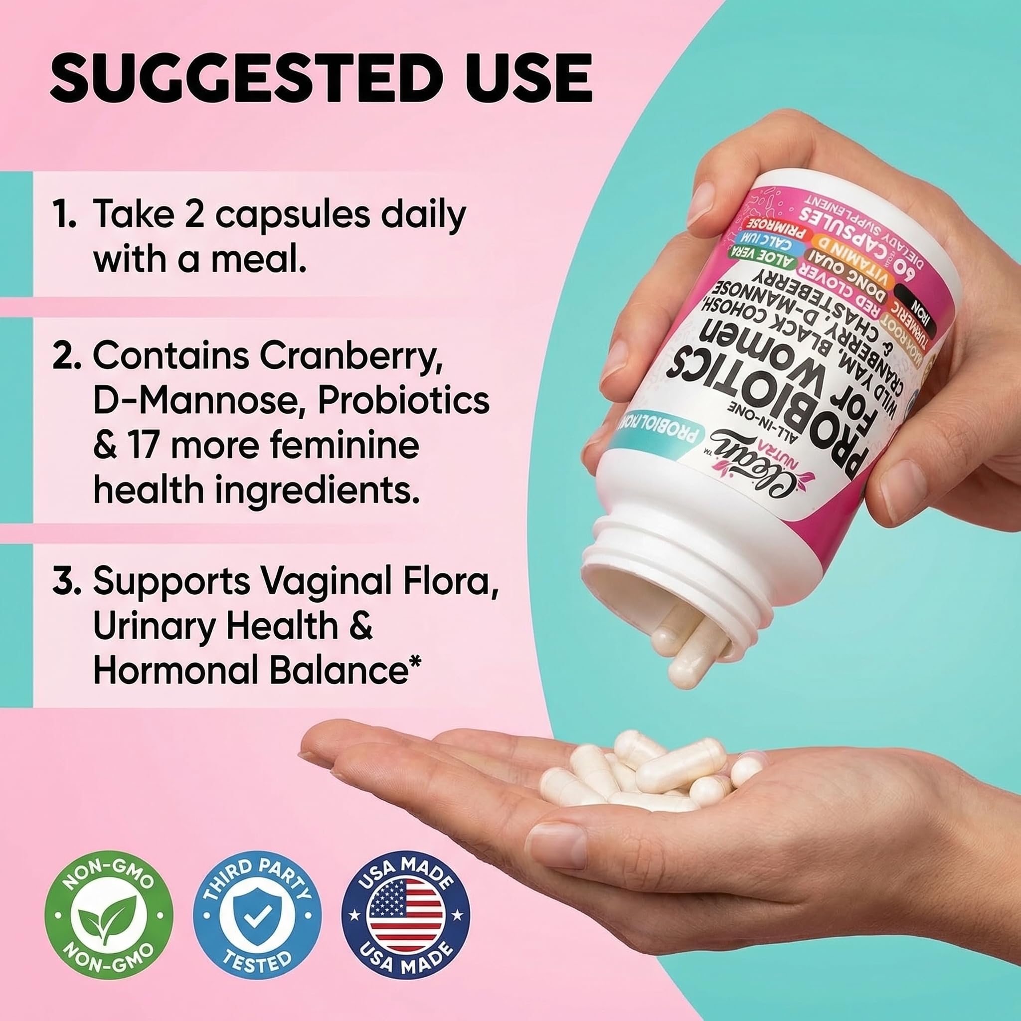 Clean Nutraceuticals Probiotics for Women with D Mannose, Cranberry Extract, Wild Yam, Chasteberry - 20 Probiotic and Prebiotic Strains - PH Balance, Womens Probiotic for Digestive Health - 60 Count Clean Nutraceuticals buy supplements canada
