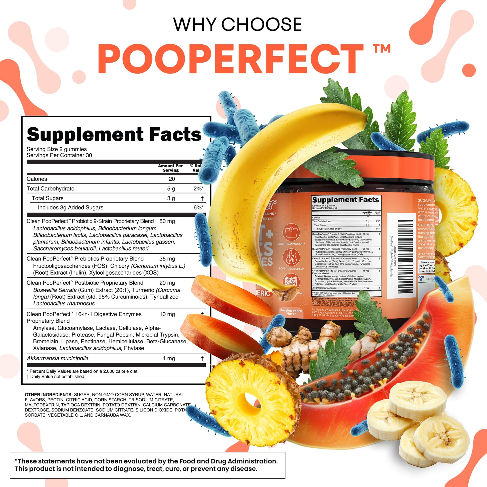 Clean Nutra Prebiotic Postbiotic Digestive Enzymes Gummies with Chicory Root, Boswellia Serrata, Turmeric, and Akkermansia | Pre+Post Probiotics Supplement Clean Nutraceuticals buy supplements canada