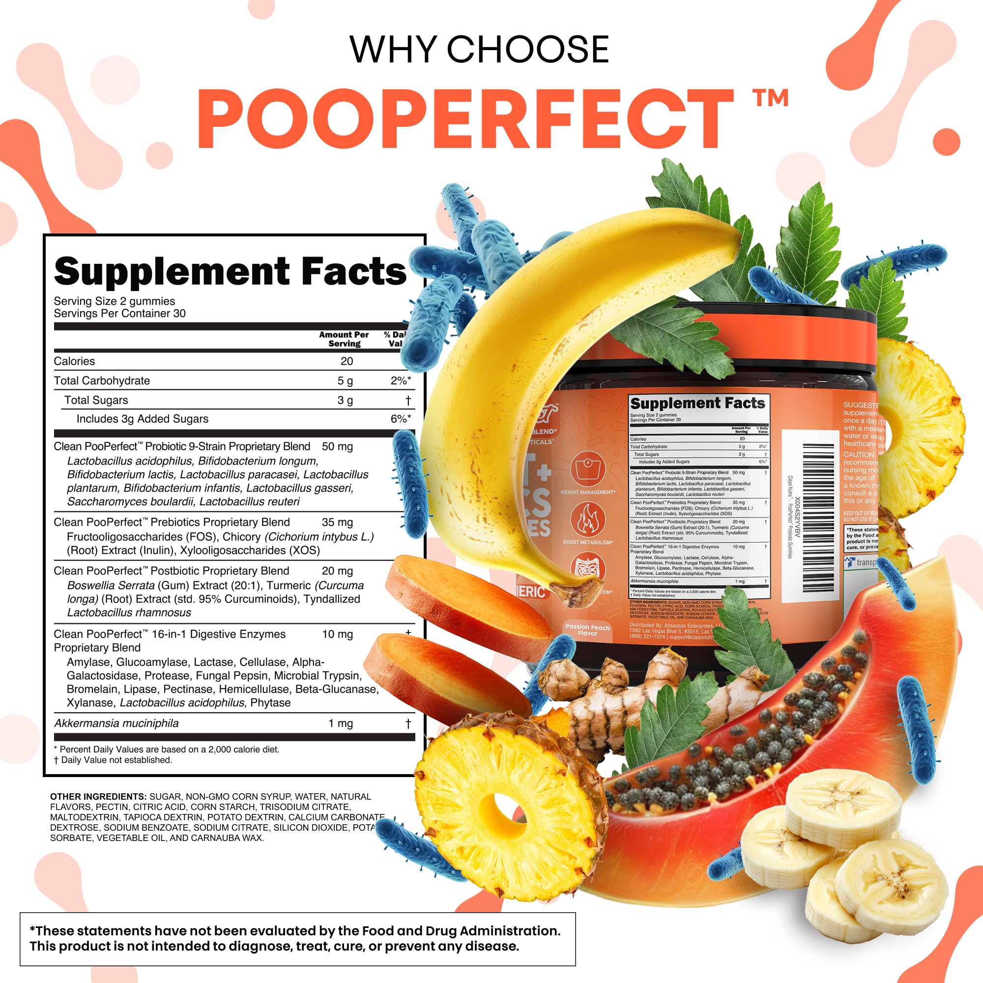 Clean Nutra Prebiotic Postbiotic Digestive Enzymes Gummies with Chicory Root, Boswellia Serrata, Turmeric, and Akkermansia | Pre+Post Probiotics Supplement Clean Nutraceuticals buy supplements canada