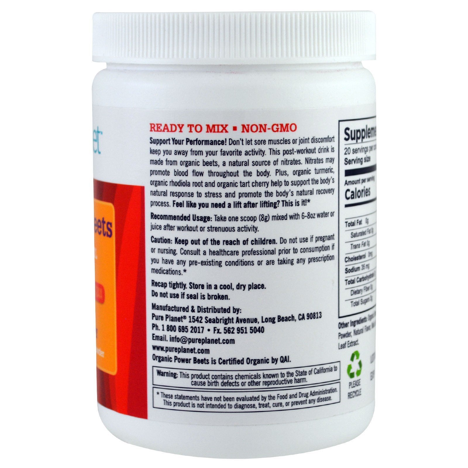 Pure Planet Organic Power Beets Preworkout Berry Burst 160 g PURE PLANET buy supplements canada