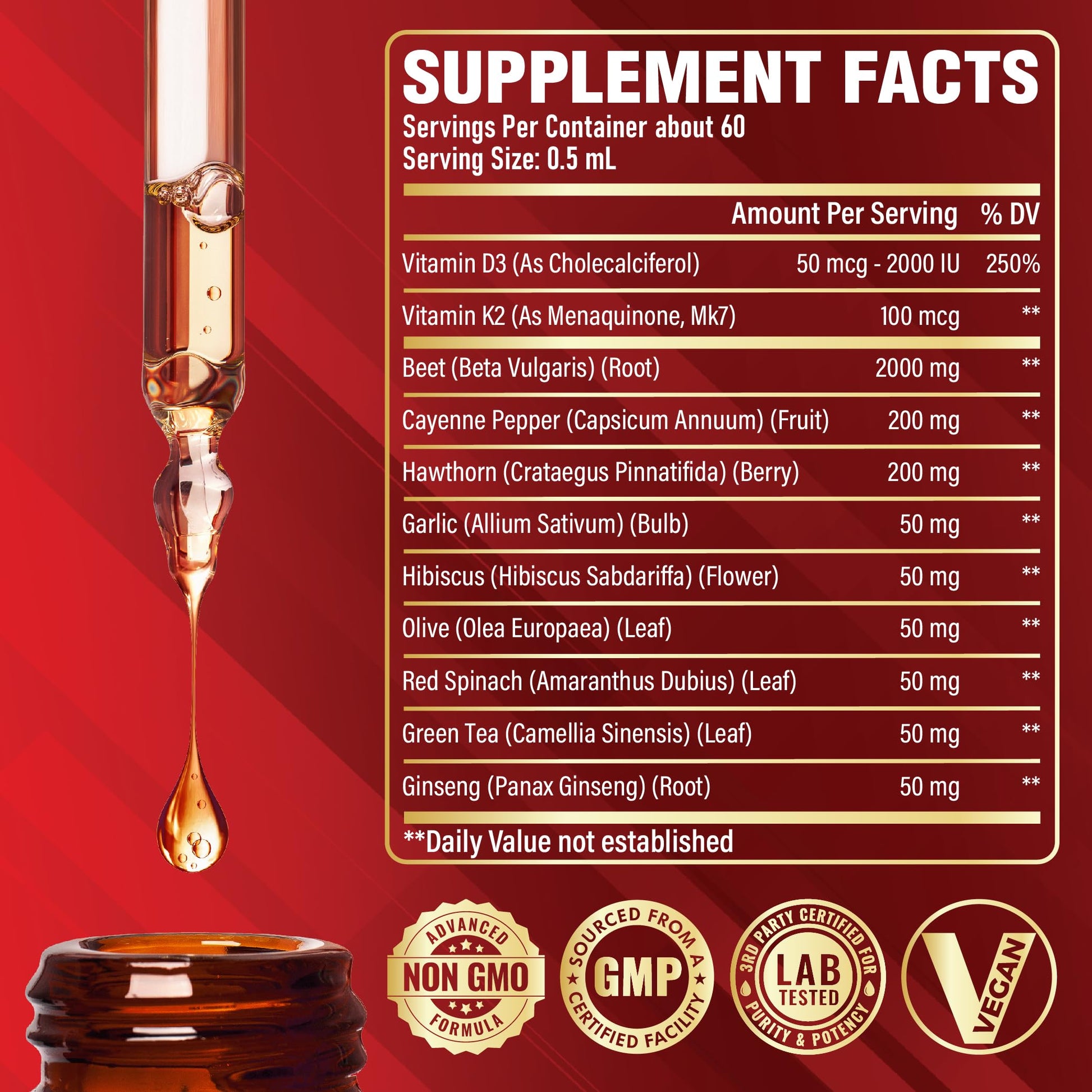 11in1 Beet Root Liquid Drops Supplement with Formula with D3, K2, Hawthorn, Red Spinach, Garlic & Green Tea and More - Supports Immune & Vitality - 1 FL Oz - for 60 Days Satoomi buy supplements canada