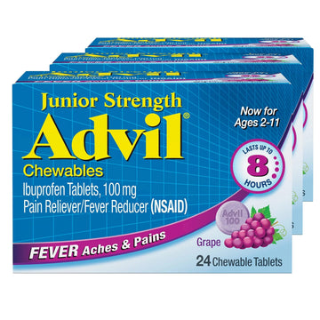 Advil Junior Strength Chewable Ibuprofen Pain Reliever and Fever Reducer, Children's Ibuprofen for Pain Relief, Grape - 24 Tablets (Pack of 3) Advil buy supplements canada