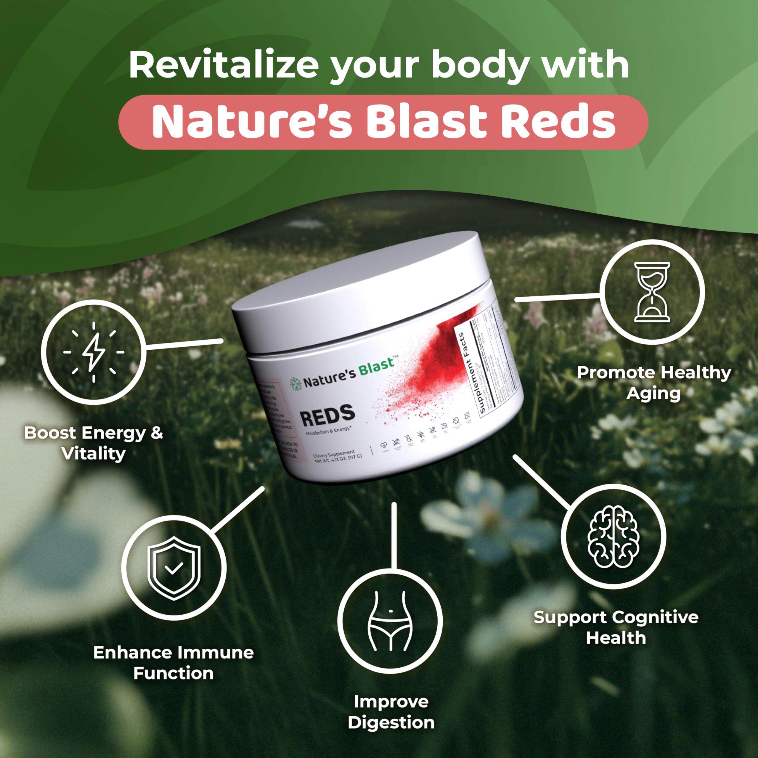 NATURES BLAST Reds - Metabolism and Energy Superfood Powder with 23 Red Fruits, 4 Adaptogens, Probiotics & Enzymes - Vegan Antioxidant Blend, 1 Bottle NATURES BLAST buy supplements canada