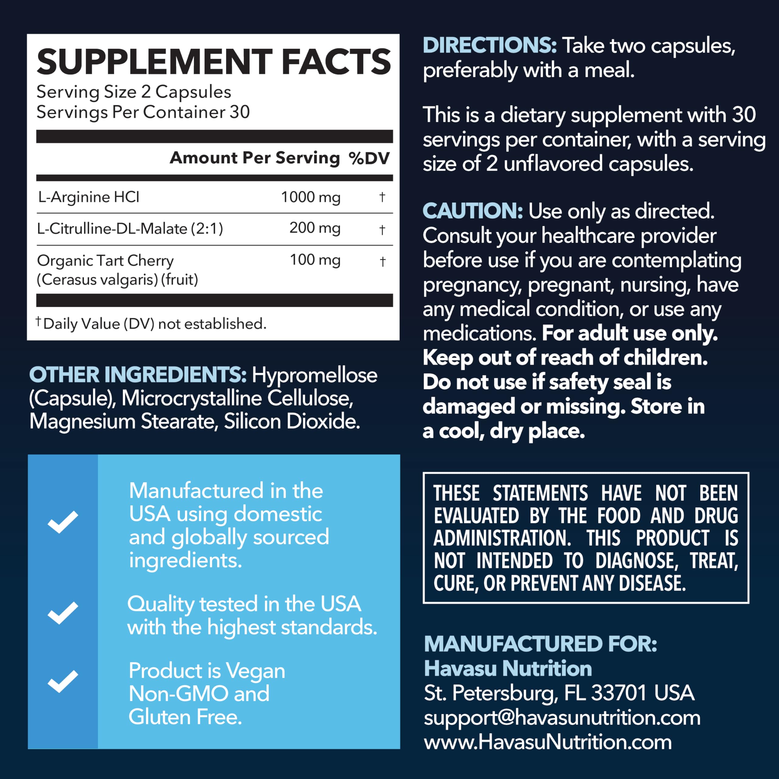 L-Arginine Capsules with L-Citrulline - Nitric Oxide Supplement - L Arginine and L Citrulline Blend - 60 Count - Vegan, Non-GMO Capsules for Performance HAVASU NUTRITION buy supplements canada