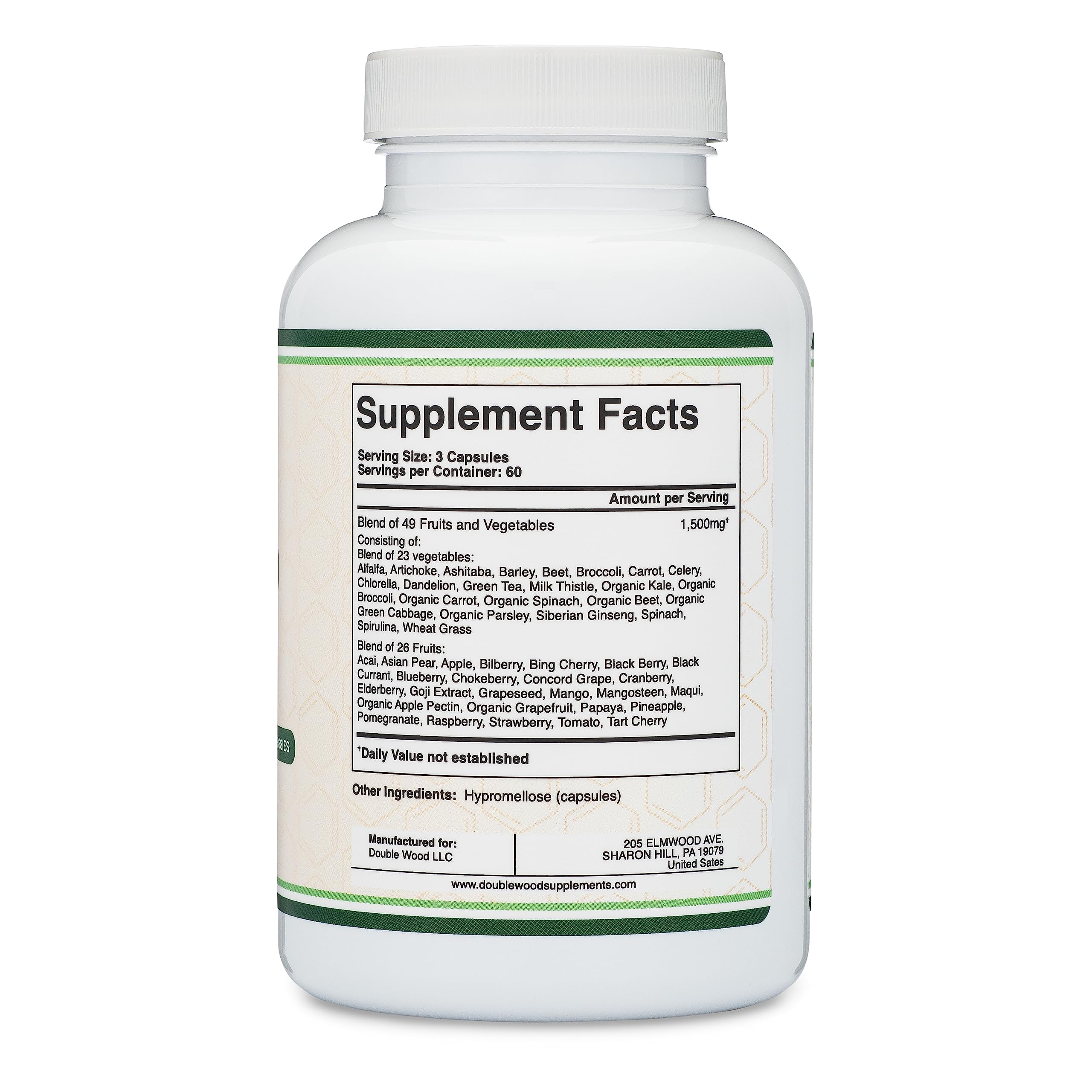 Fruits and Veggies Supplement (Daily Blend of 49 Different Fruits and Vegetables, 23 Veggies and 29 Fruits) 1,500mg Servings, 180 Capsules (No Fillers, Vegan Safe, Non-GMO) by Double Wood Double Wood Supplements buy supplements canada