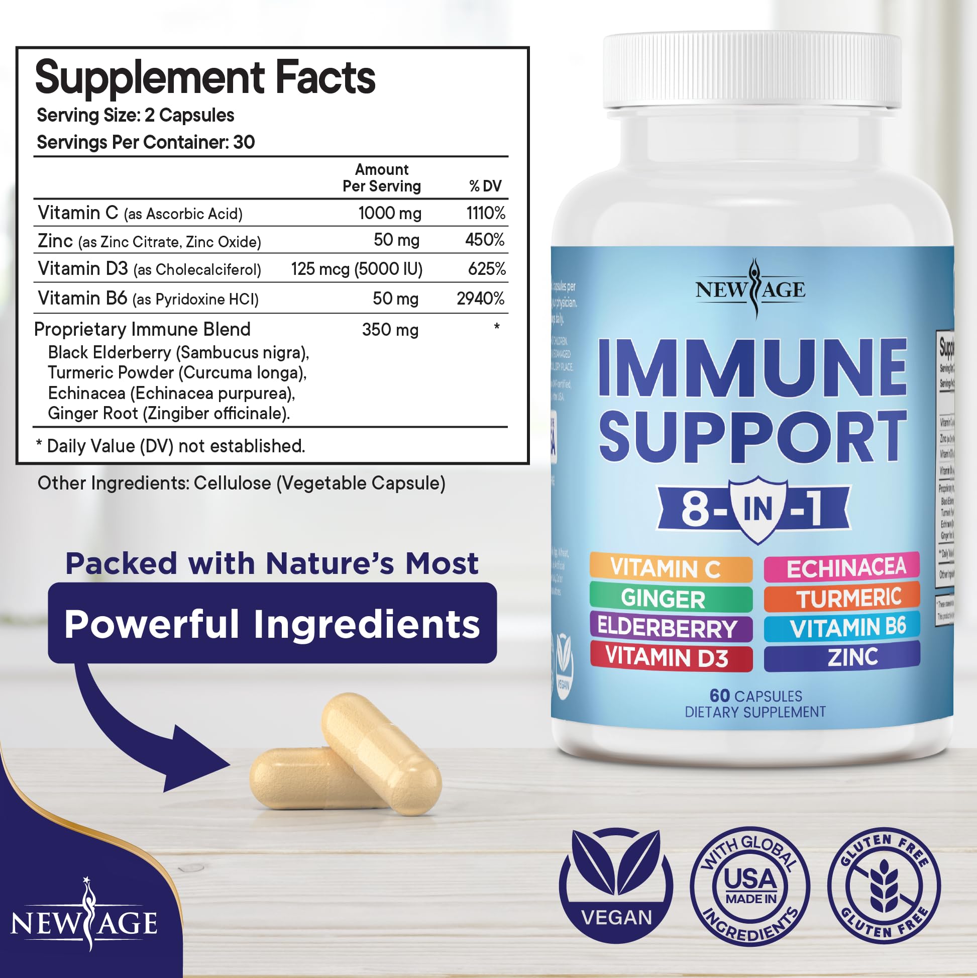 NEW AGE 8 in 1 Immune Support Booster Supplement with Echinacea, Vitamin C NEW AGE buy supplements canada