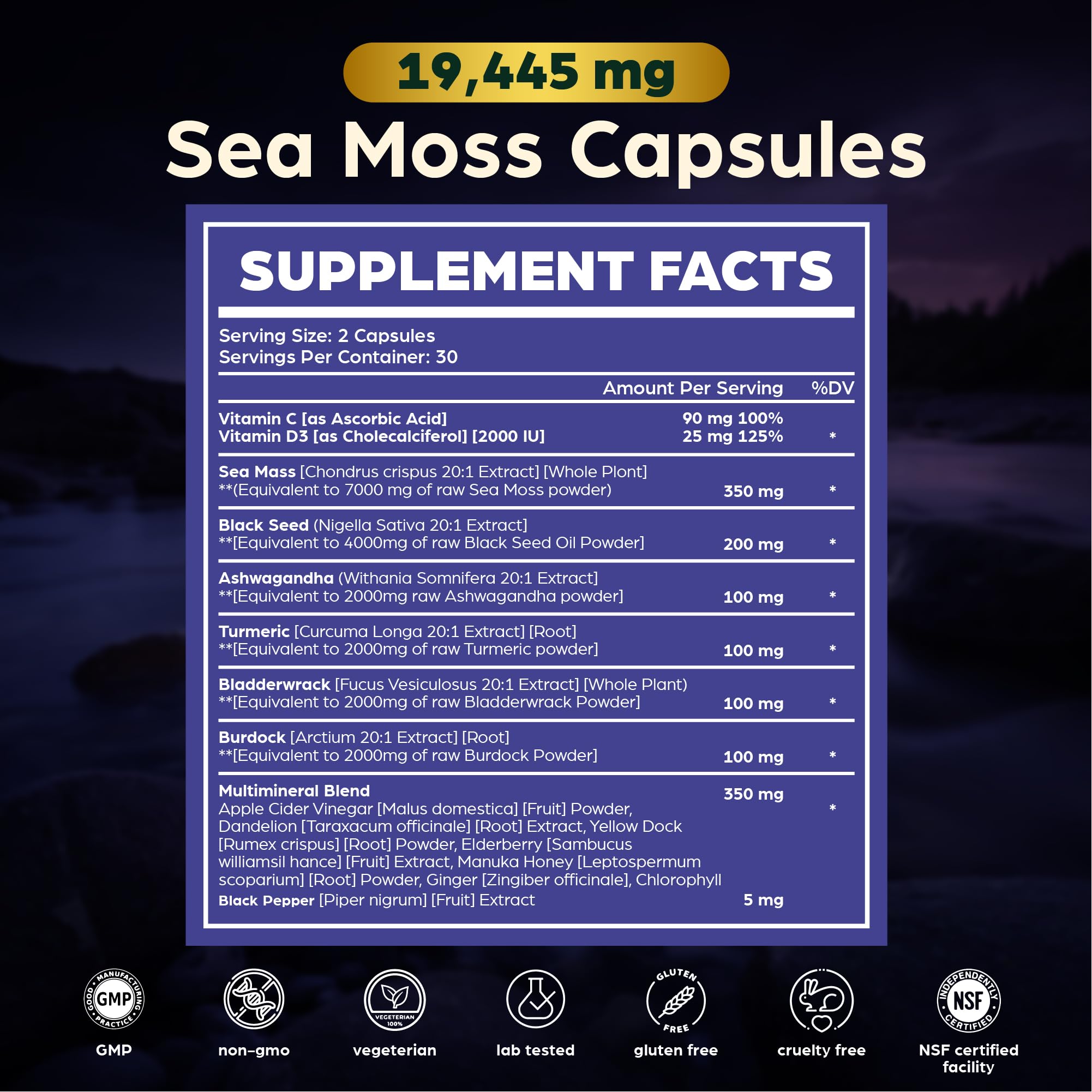 Anuva 16-in-1 Sea Moss Capsules | Black Seed Oil, Ashwagandha, with Vitamin C, D3, Turmeric, Burdock, Bladderwrack & Multi-Minerals | Immune, Skin, Joint & Energy Support | 60 Veggie Capsules Anuva buy supplements canada