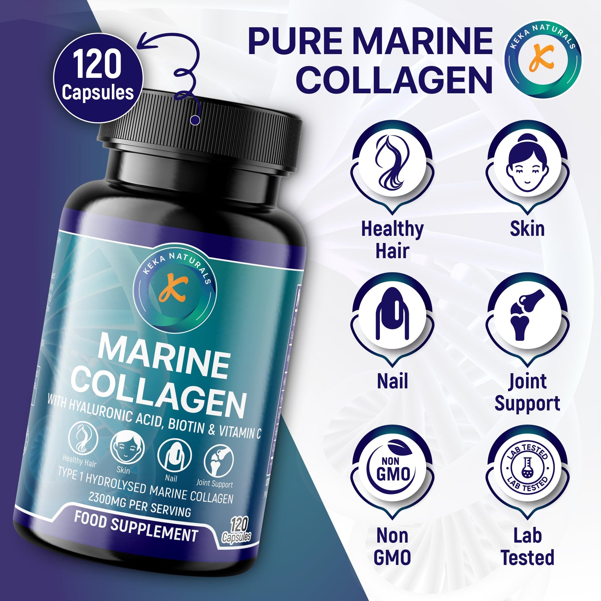 Hydrolysed Marine Collagen Peptides 2300mg - Enhanced with Hyaluronic Acid & Vitamin C Keka Naturals buy supplements canada