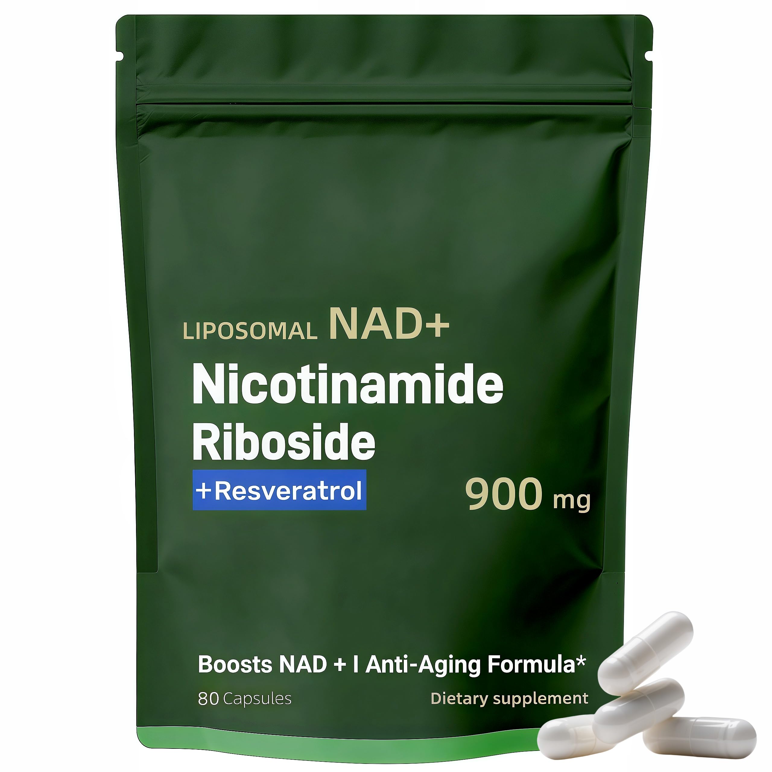 Boqiao NAD+ Supplement - Nicotinamide Riboside & Resveratrol 900mg – Fast-Absorbing Cellular Renewal Capsules for Energy, Anti-Aging & Brain Health – 80 Capsules Boqiao buy supplements canada