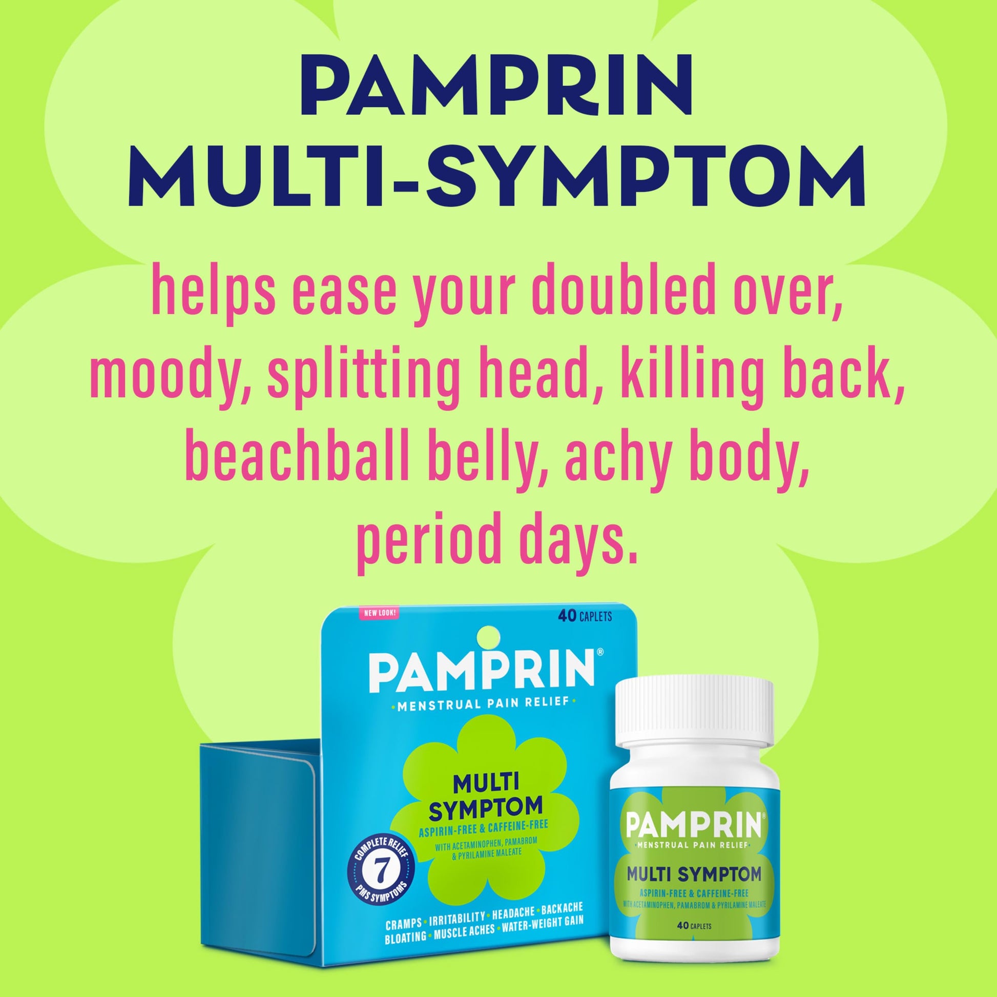 Pamprin Multi-Symptom Formula, with Acetaminophen, Menstrual Period Symptoms Relief including Cramps, Pain, Bloating, and Irritability 40 Caplets Pamprin buy supplements canada