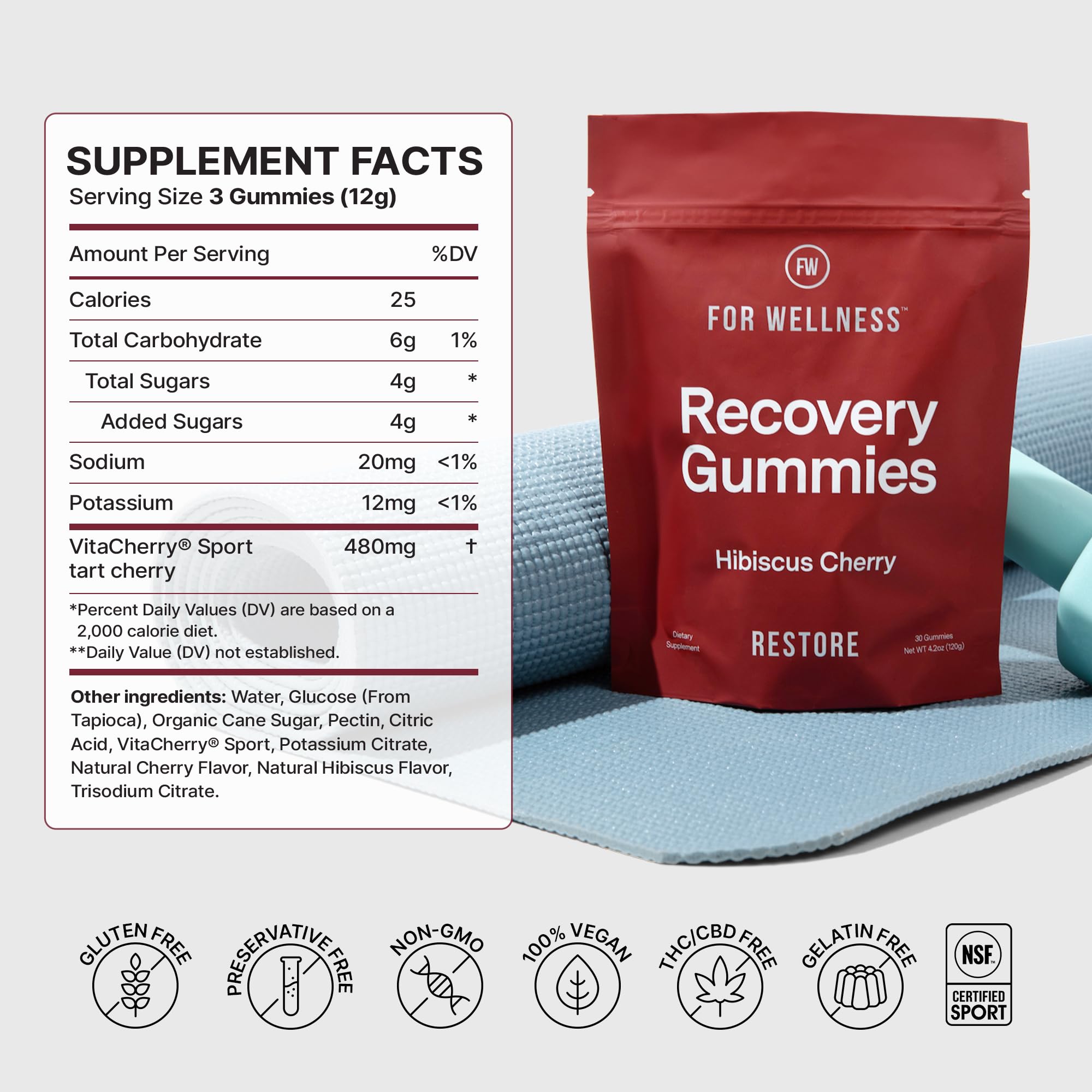 For Wellness Recovery Gummies Restore | Tart Cherry Energy Supplements with Electrolytes for Muscle Soreness, Post-Workout Performance & Recovery For Wellness buy supplements canada