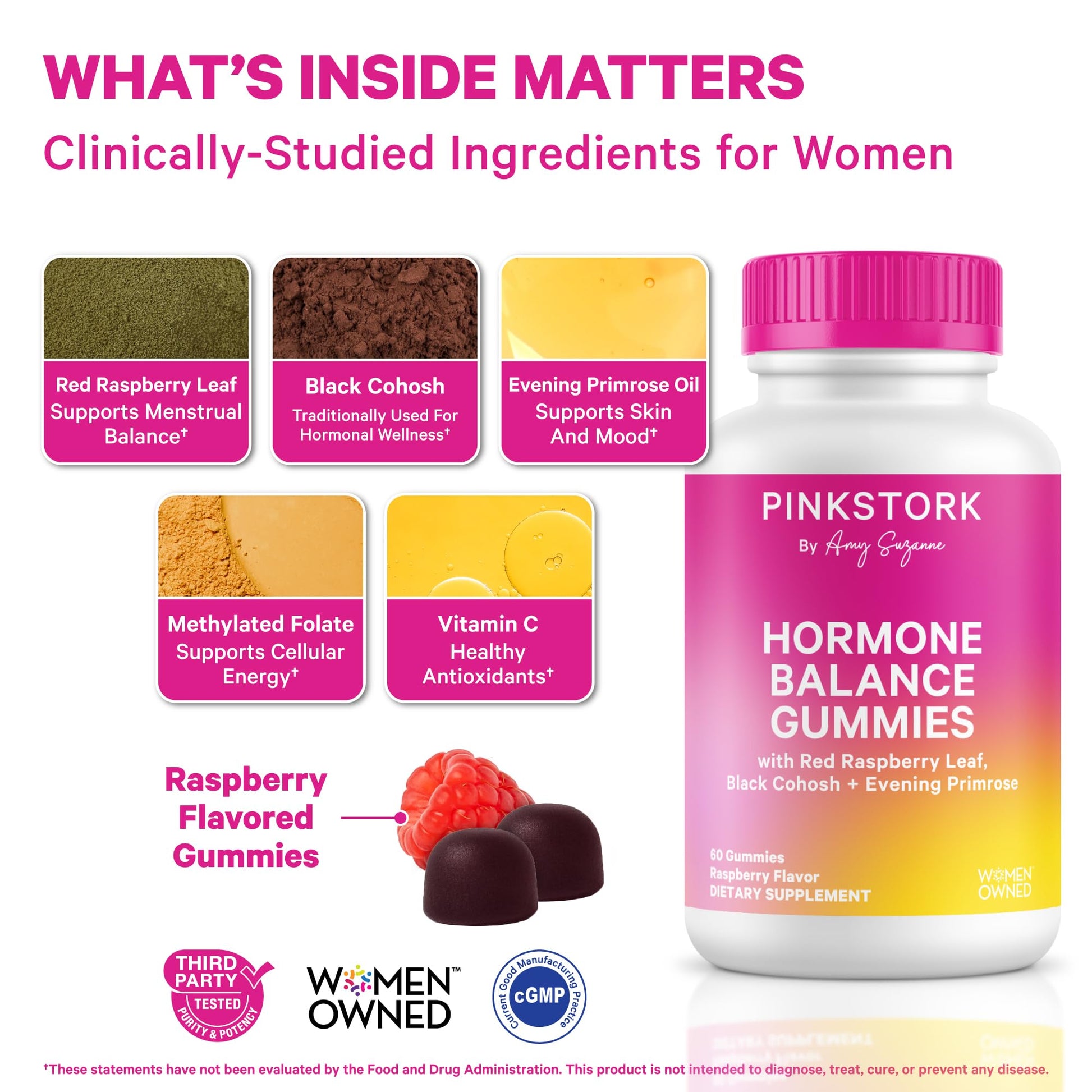 Pink Stork Hormone Balance Gummies for Women – PMS, Menopause & Estrogen Support – Mood, Bloating, Hot Flashes & Energy – Red Raspberry Leaf, Black Cohosh, Primrose – 60 Vegan Gummies Pink Stork buy supplements canada