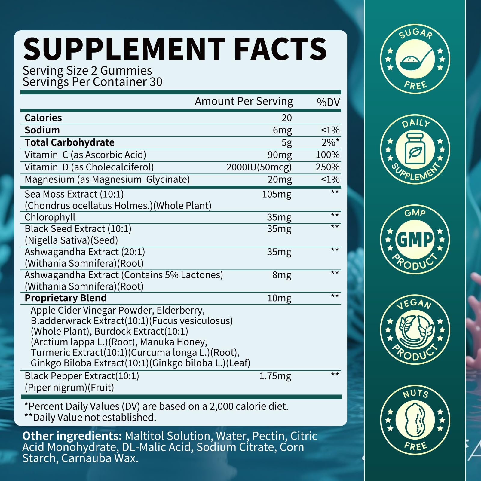 Sea Moss Gummies with Ashwagandha & Chlorophyll, Immune, Digestive and Gut Detox Support, Powered by Black Seed Oil, Vitamin C, Vitamin D & Magnesium, GMO, Vegan, Apple Flavor, 60 SeaMoss Gummies B BEWORTHS buy supplements canada