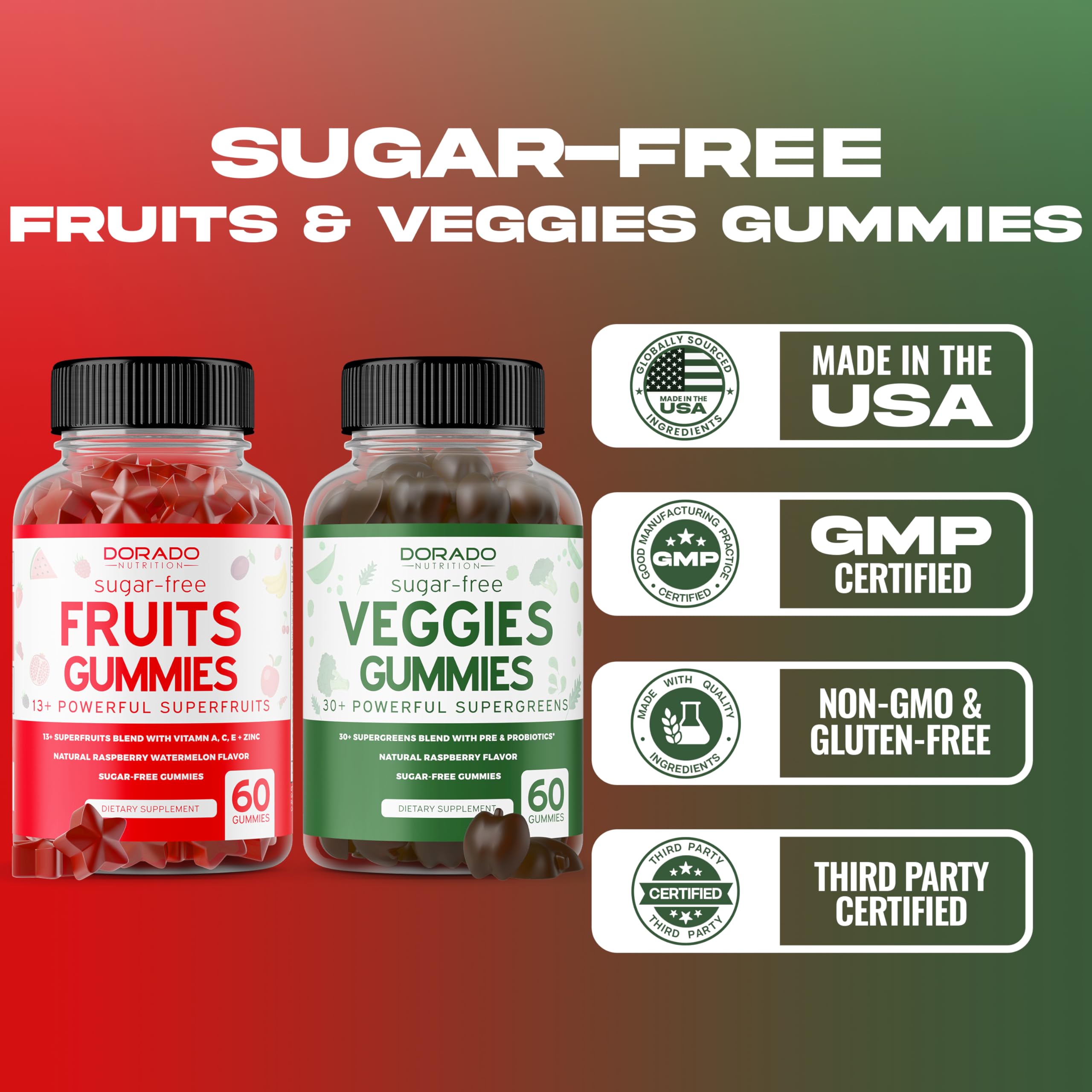 Fruit and Veggies Supplement (120 Gummies) - Premium Sugar-Free Superfood Super Green & Fruit Gummies for Adults - Immunity Support for Men & Women - Non GMO, Vegan Safe & Made in USA DORADO NUTRITION buy supplements canada