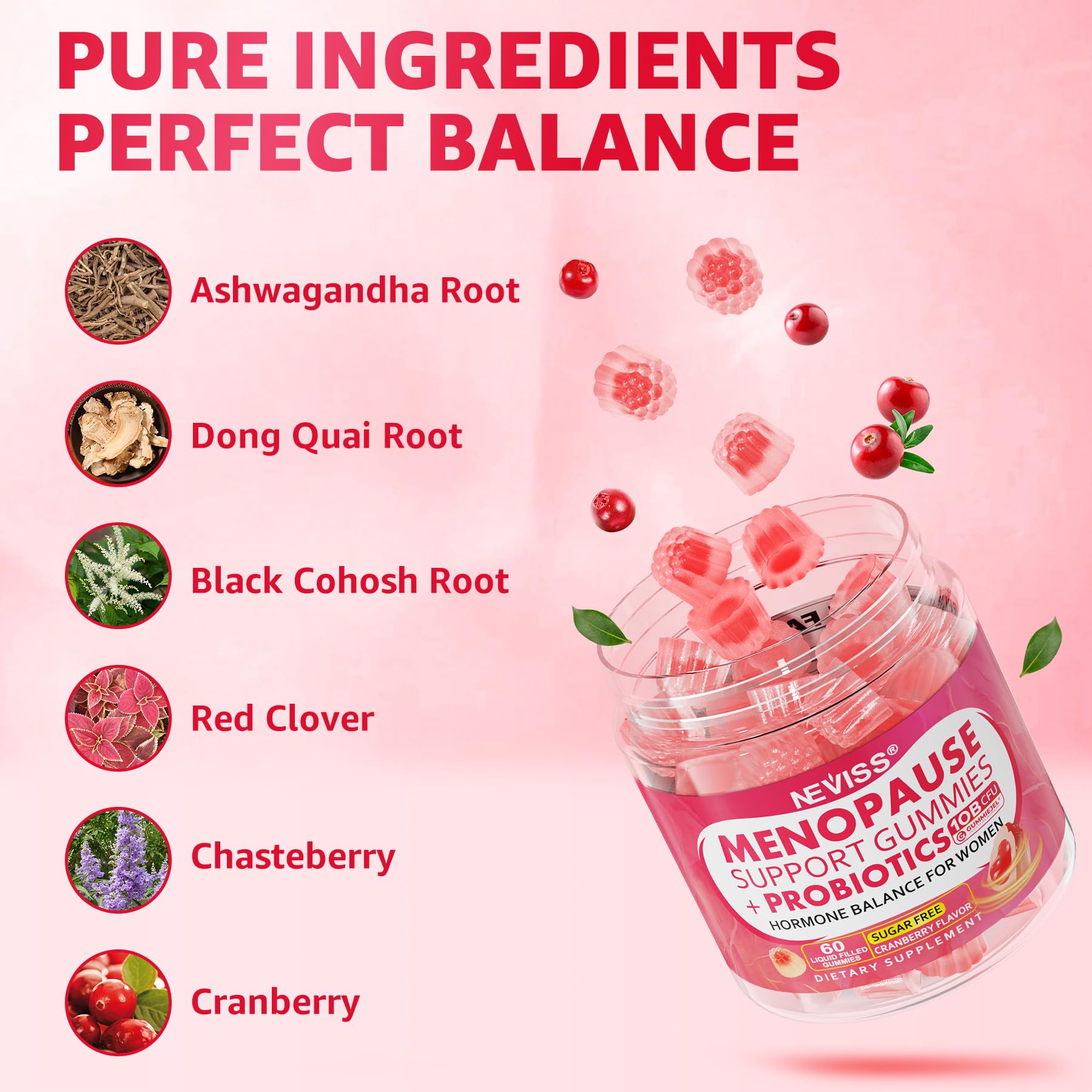 Sugar Free Menopause Supplement Gummies for Women, Menopause Probiotics (10 Billion CFU) Filled Gummy with Ashwagandha, Dong Quai & Black Cohosh for Hot Flashes, Night Sweats, Mood Swings, Gut Health NEVISS buy supplements canada