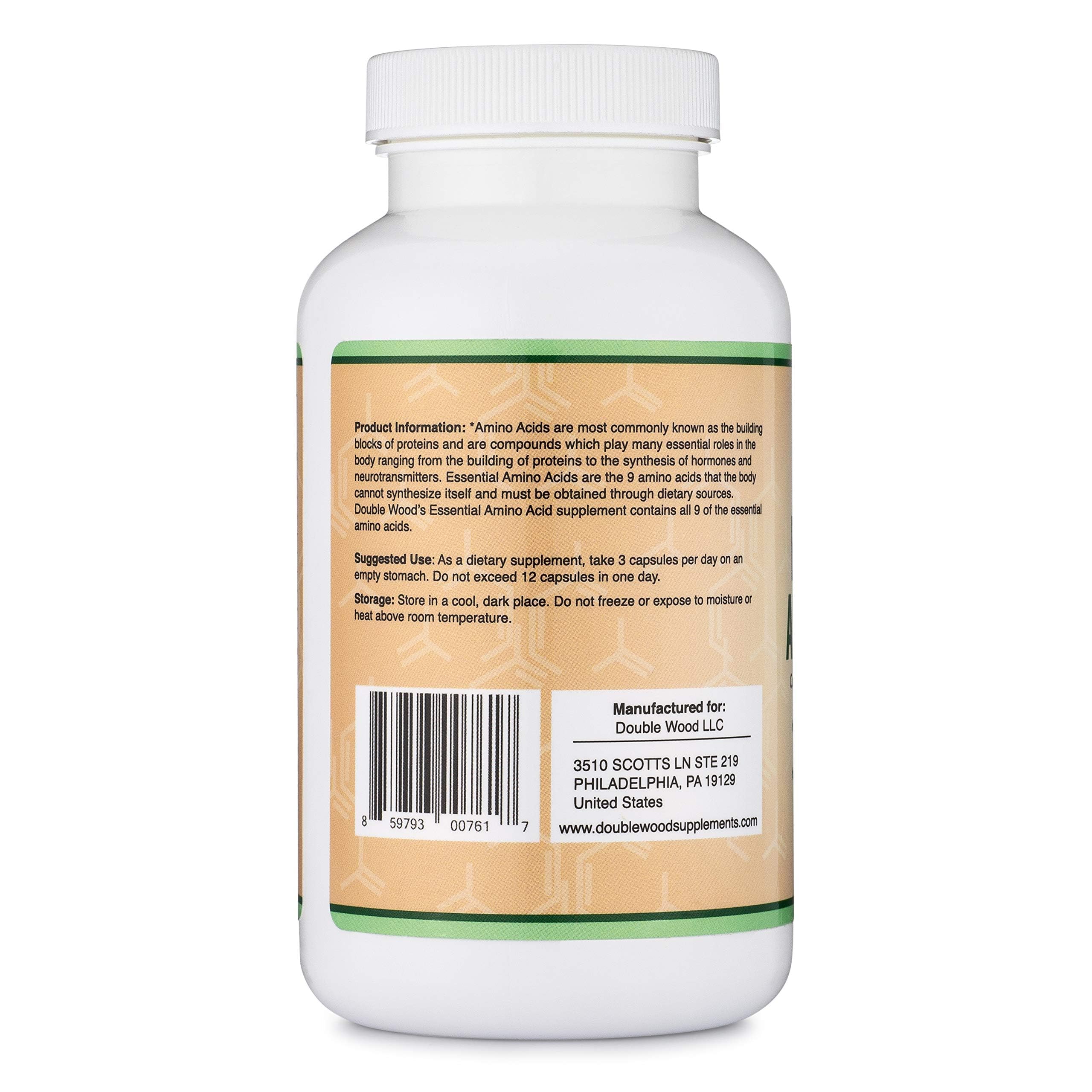 Essential Amino Acids - 1 Gram Per Serving Powder Blend of All 9 Essential Aminos (EAA) and All Branched-Chain Aminos (BCAAs) (Leucine, Isoleucine, Valine) 225 Capsules Double Wood Supplements buy supplements canada