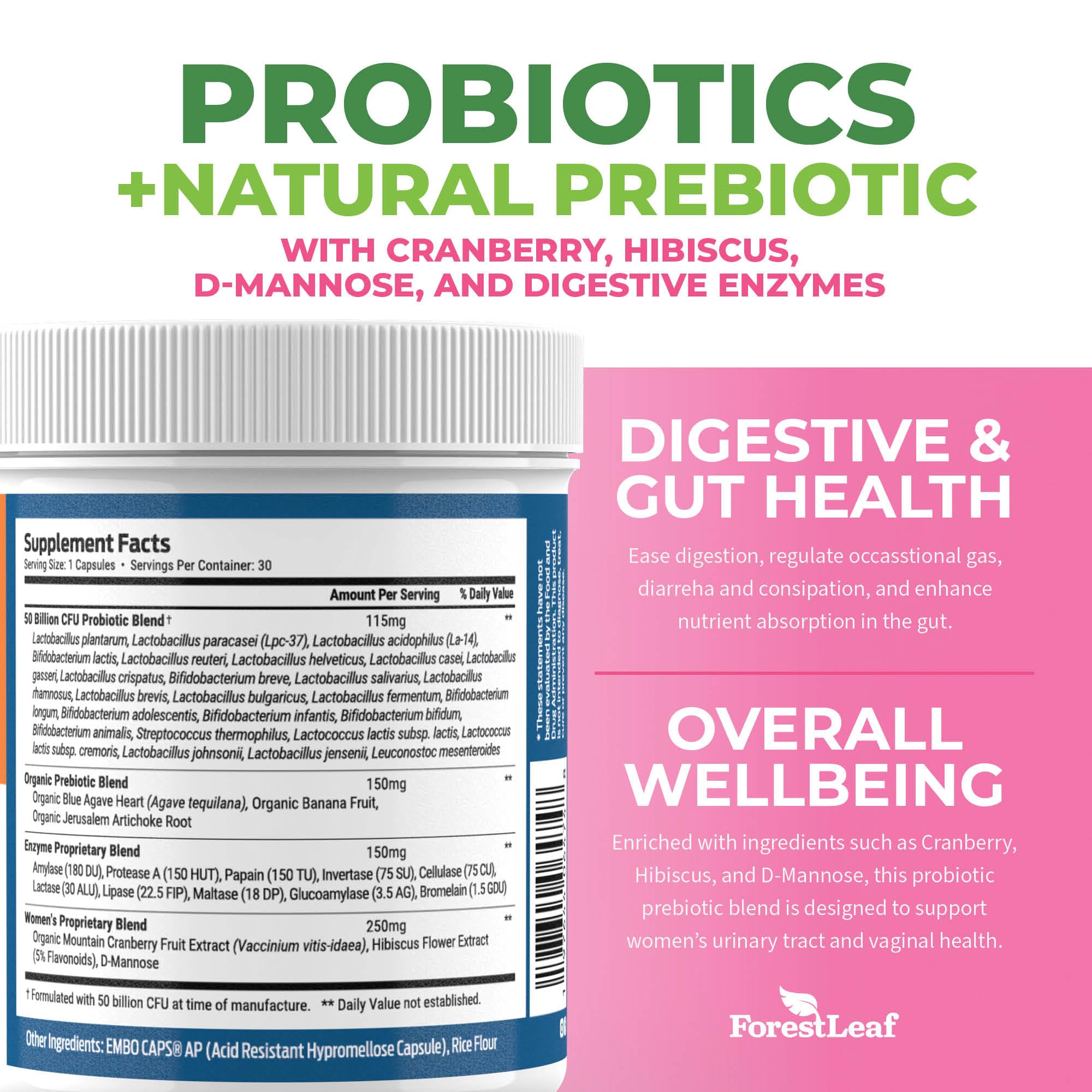 ForestLeaf Womens Probiotic 50 Billion CFU with Organic Prebiotics, Digestive Enzymes ForestLeaf buy supplements canada