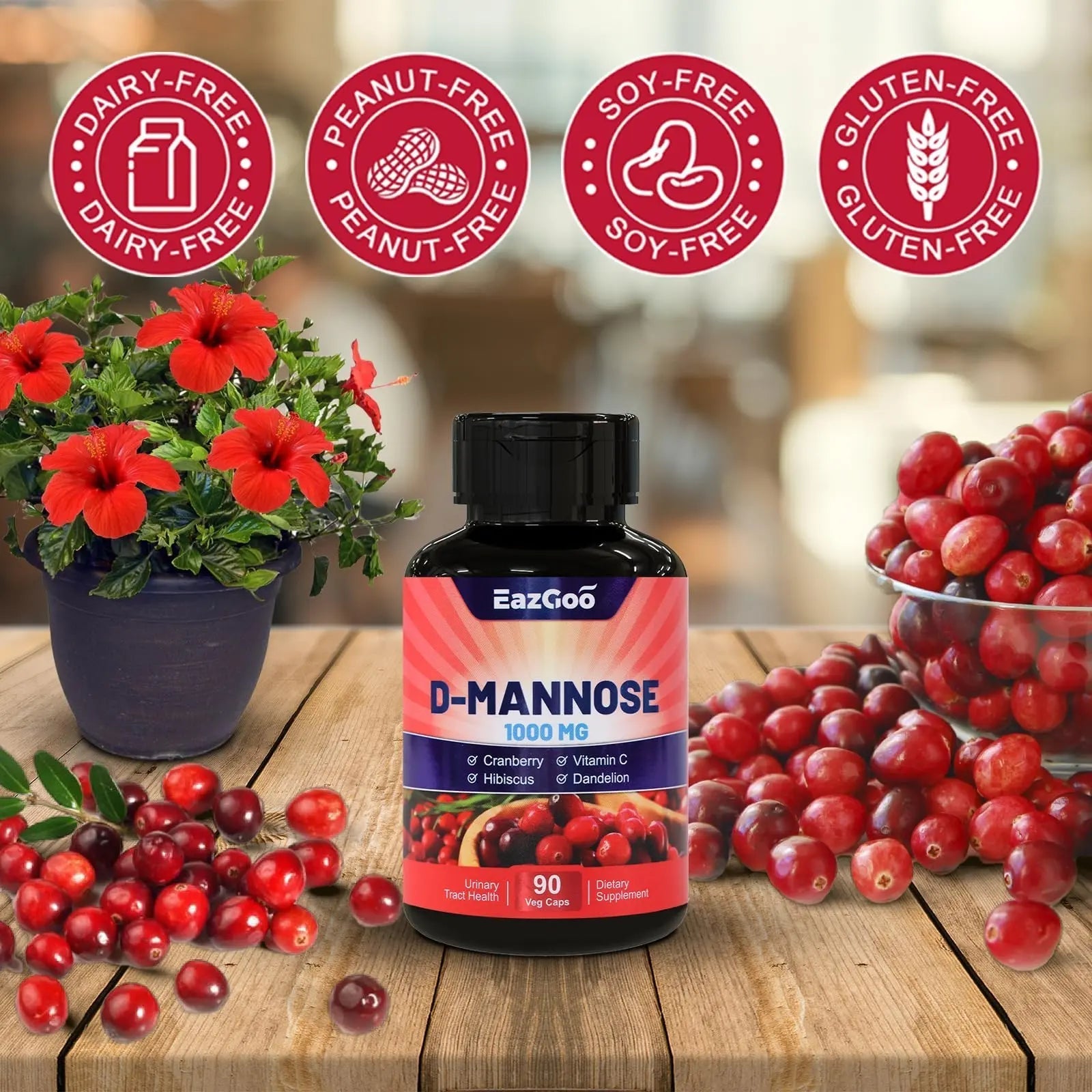 EAZGOO D-Mannose Supplement – 1000mg Capsules with Cranberry, Vitamin C, Hibiscus & Dandelion Extract, Support Urinary Health, D Mannose & Cranberry Capsules, 90 Count(Pack of 2) EAZGOO buy supplements canada