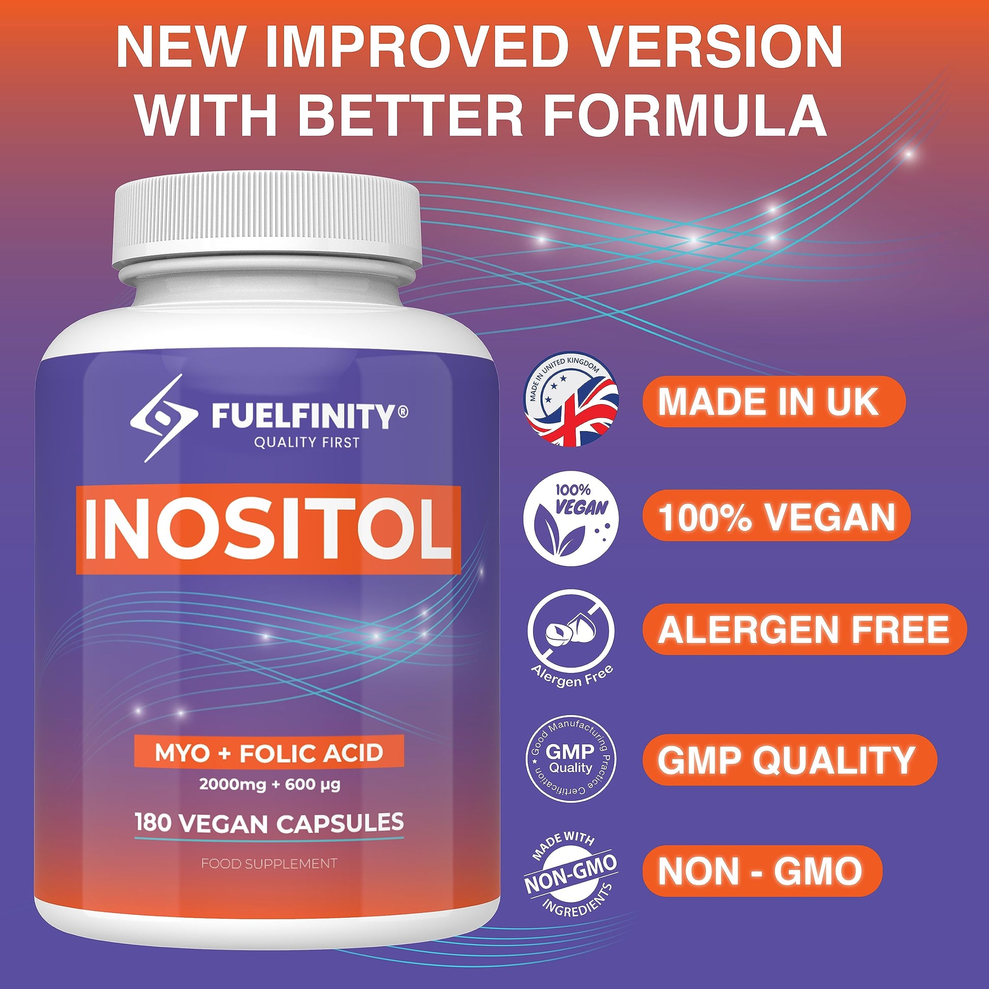 Myo-Inositol & Folic Acid | 2000mg Inositol | 180 Capsules | PCOS and Fertility Supplement FuelFinity buy supplements canada