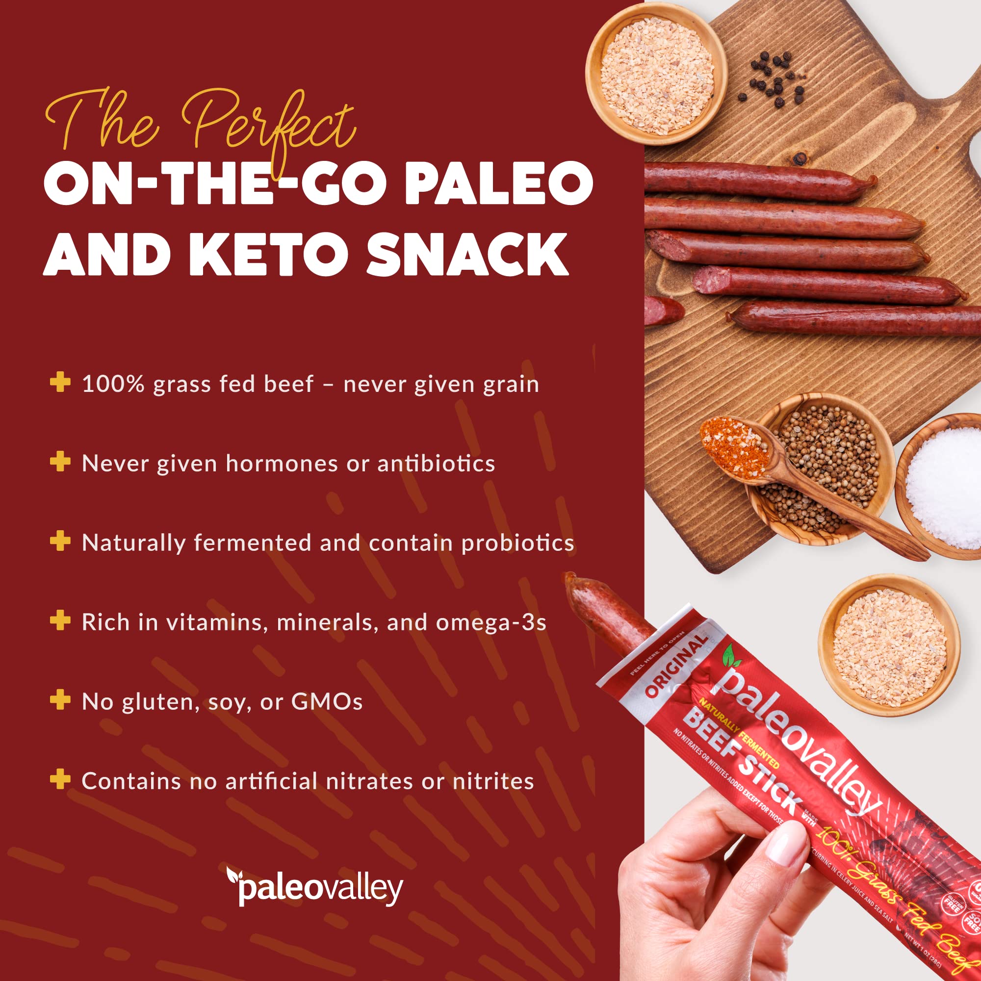 Paleovalley 100% Grass Fed Original Beef Sticks - Delicious Gluten Free Beef Snack - High Protein Keto Friendly Paleovalley buy supplements canada