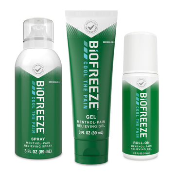 Biofreeze Spray, Gel, & Roll-On Pain Relief Variety Pack, Muscle Pain Relief, Arthritis Pain Reliver, Neck Pain Relief, Cooling Menthol Joint Pain Relief, 3 Fl Oz Spray, 3 Fl Oz Gel, 2.5 Fl Oz Roll On Biofreeze buy supplements canada