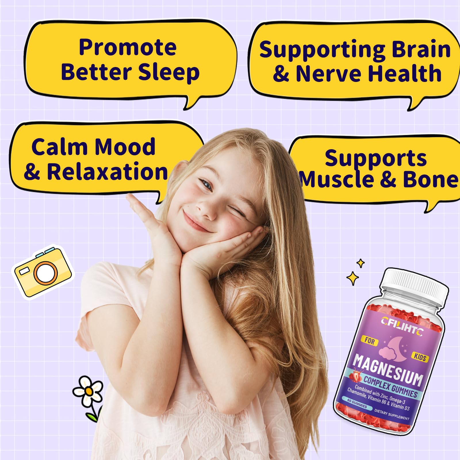 Kids Magnesium Gummies-Magnesium Glycinate Gummies for Kids Supplement-w/Zinc, Chamomile, Omega-3, Vitamin B6, D3 - for Sleep, Relaxation, Brain, Bones, Children's Calm, Sugar Free Strawberry 60ct CFILIHTC buy supplements canada