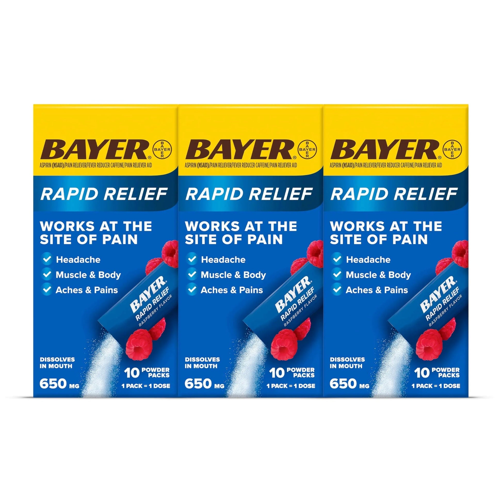 Bayer® Rapid Relief, Dissolvable Raspberry Flavor, Powder Packs with Aspirin & Caffeine, Fast Acting Headache Relief, Muscle and Body Pain Reliever, 30ct Bayer buy supplements canada