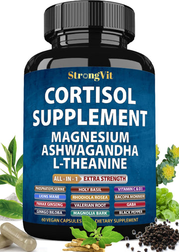 StrongVit Cortisol Supplements for Women and Men with Magnesium, Ashwagandha & L-Theanine. High Cortisol Reducer, Manager, Detox, Lower and Control. Sleep Support & Stress Relief, USA StrongVit buy supplements canada