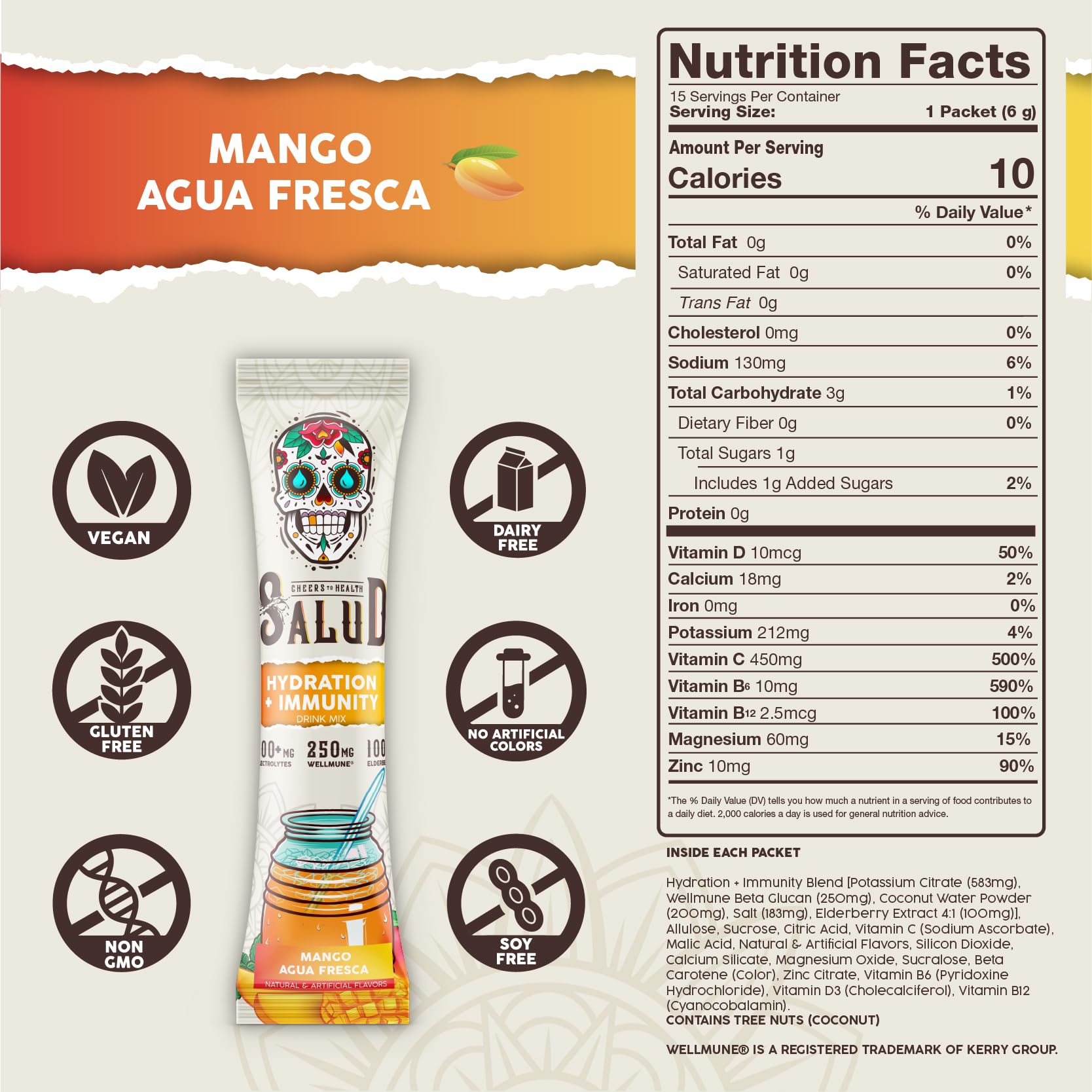 Salud 2-in-1 Hydration Packets + Immunity Electrolytes Powder, Mango - Agua Fresca Drink Mix, Elderberry, Dairy & Soy Free, Non-GMO, Gluten Free, Taste Salud buy supplements canada