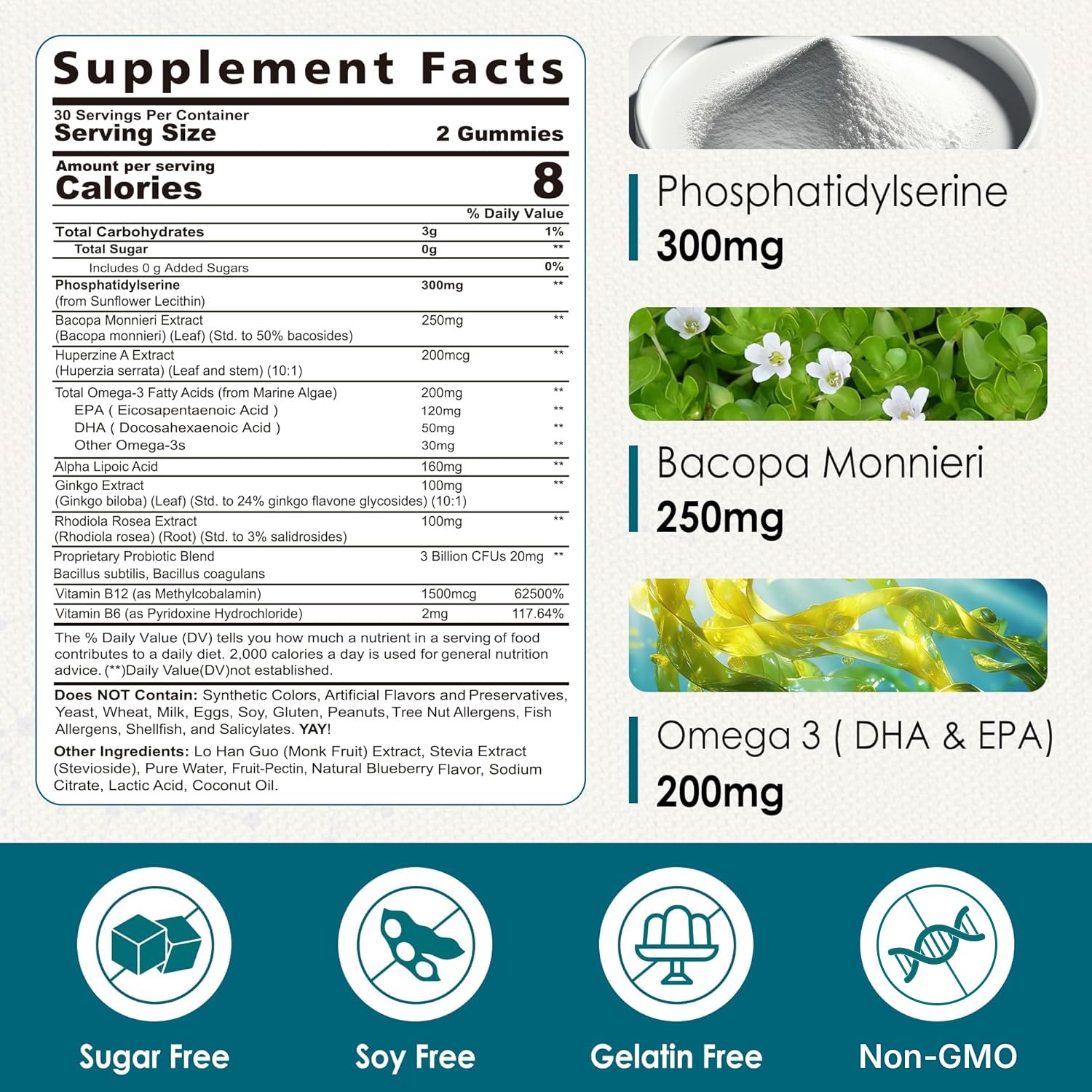 Phosphatidylserine - Nootropic Brian Supplement, Focus & Energy Gummies+ Bacopa Monnieri, Omega 3, Huperzine A, Methyl B12 & B6 for Seniors, Gamers, Workers, Non-GMO, Caffeine-Free, Sugar Free, 2 Pack Nextdia buy supplements canada
