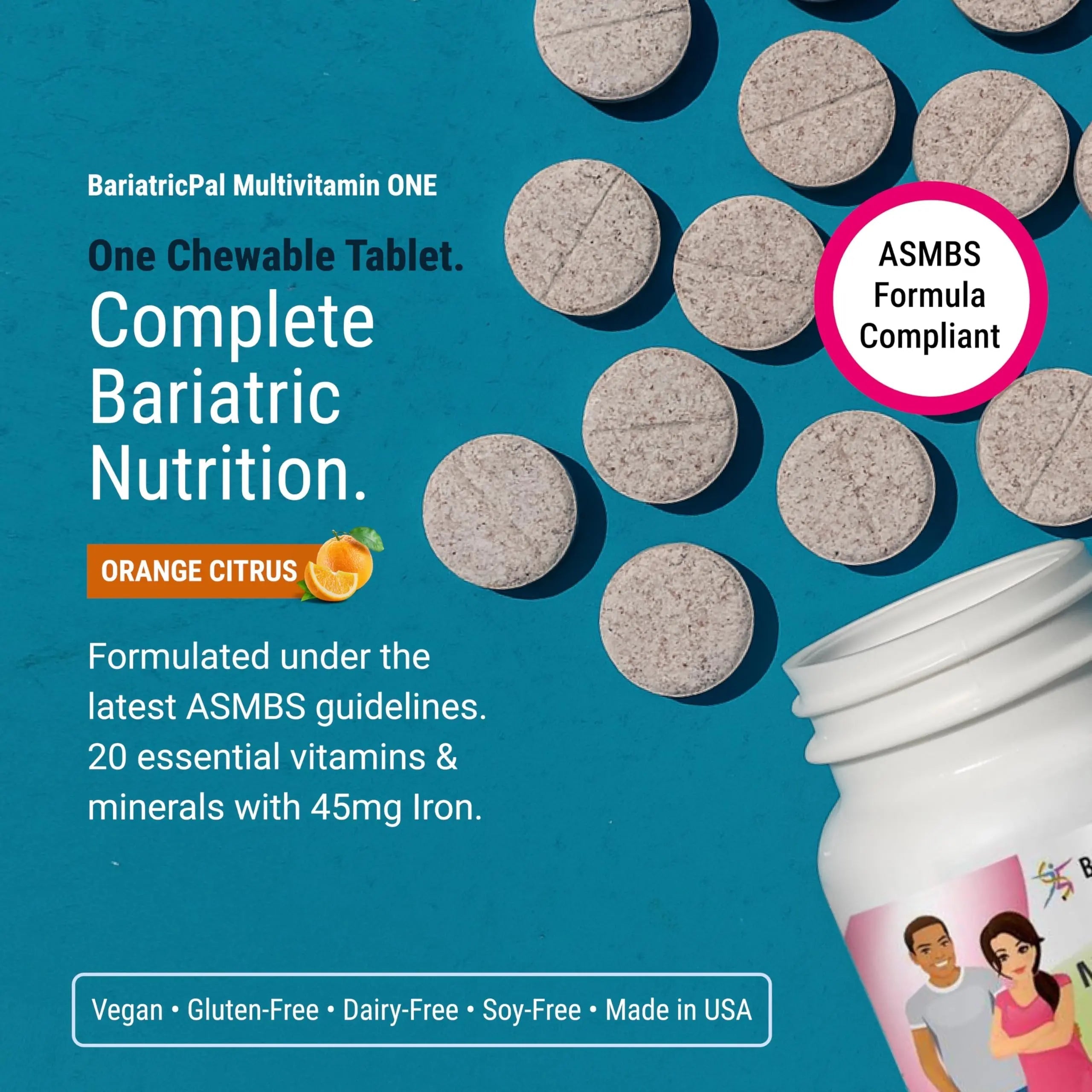 BariatricPal Multivitamin ONE 1 per Day! Bariatric Multivitamin Chewable with 45 mg of Iron | Orange Citrus | Vitamin for Bariatric Surgery Patients BariatricPal buy supplements canada