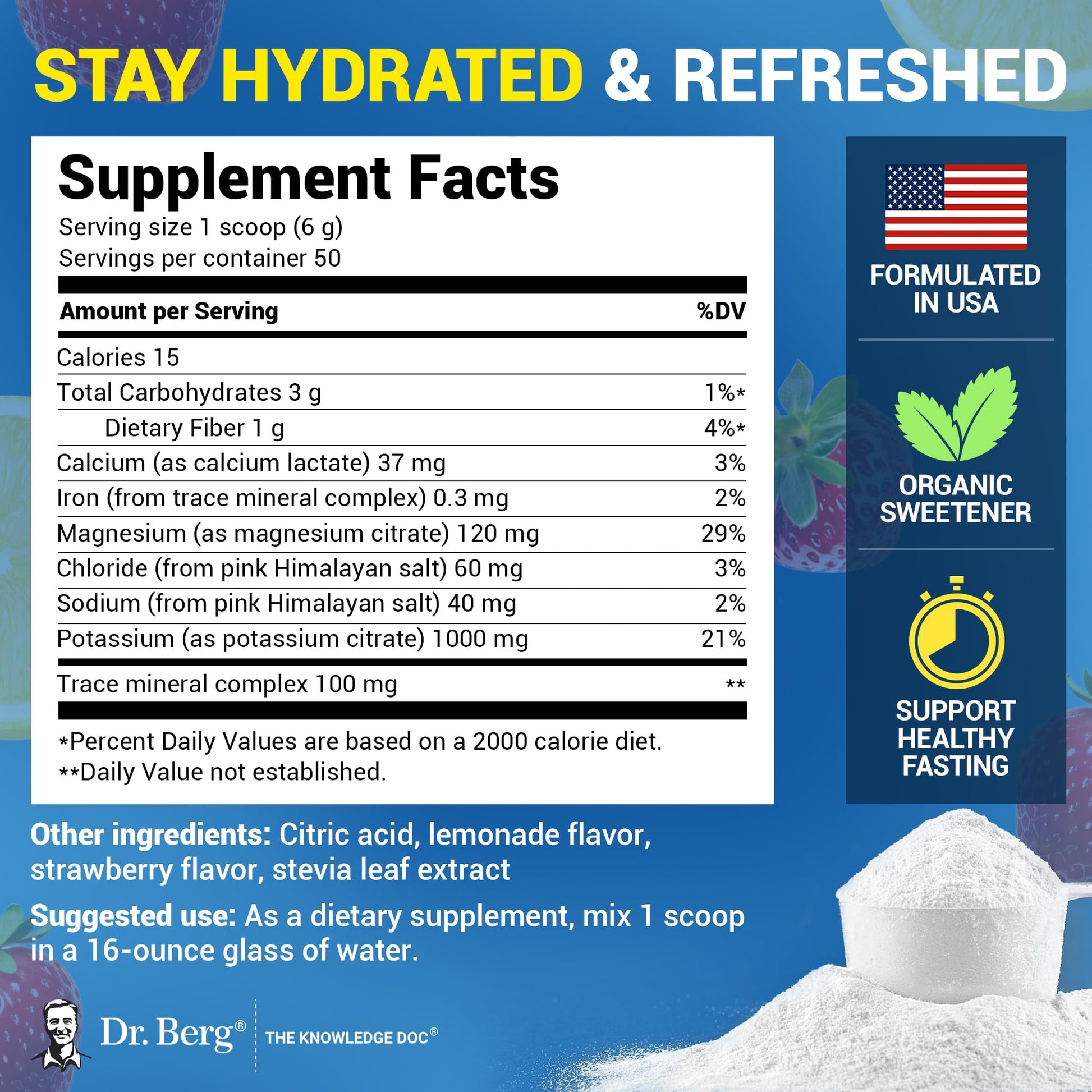 Dr. Berg Zero Sugar Hydration Keto Electrolyte Powder - Enhanced w/ 1000 mg of Potassium & Real Pink Himalayan Salt (NOT Table Salt) - Strawberry Lemonade Hydration Drink Supplement - 50 Servings Dr. Berg Nutritionals buy supplements canada
